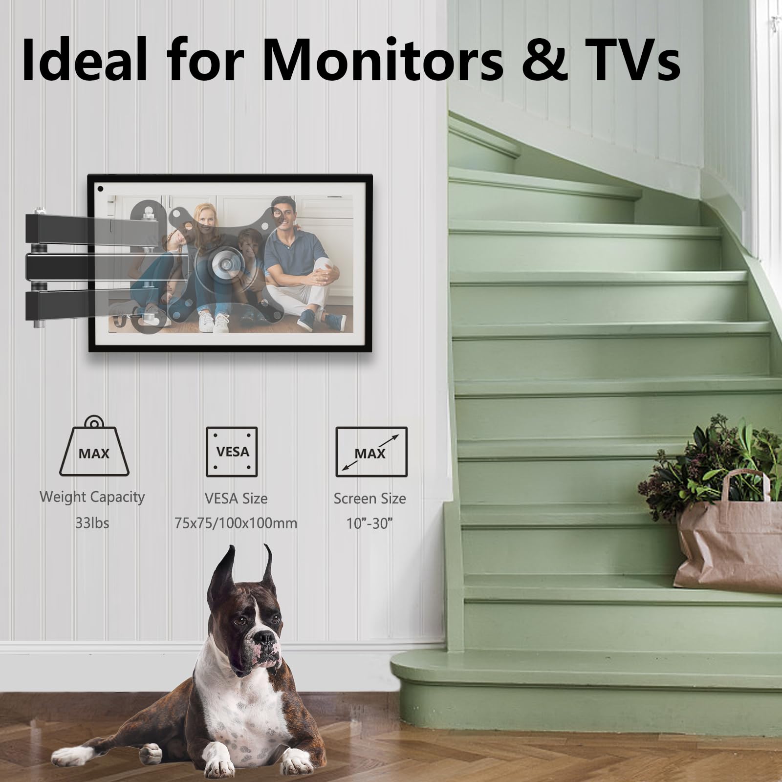 Nuyoah Wall Mount For Echo Show 15, Adjustable Wall Mounting Bracket For Most 10 30 Inches Tvs Monitors, Swivel Tilt Rotate Exte