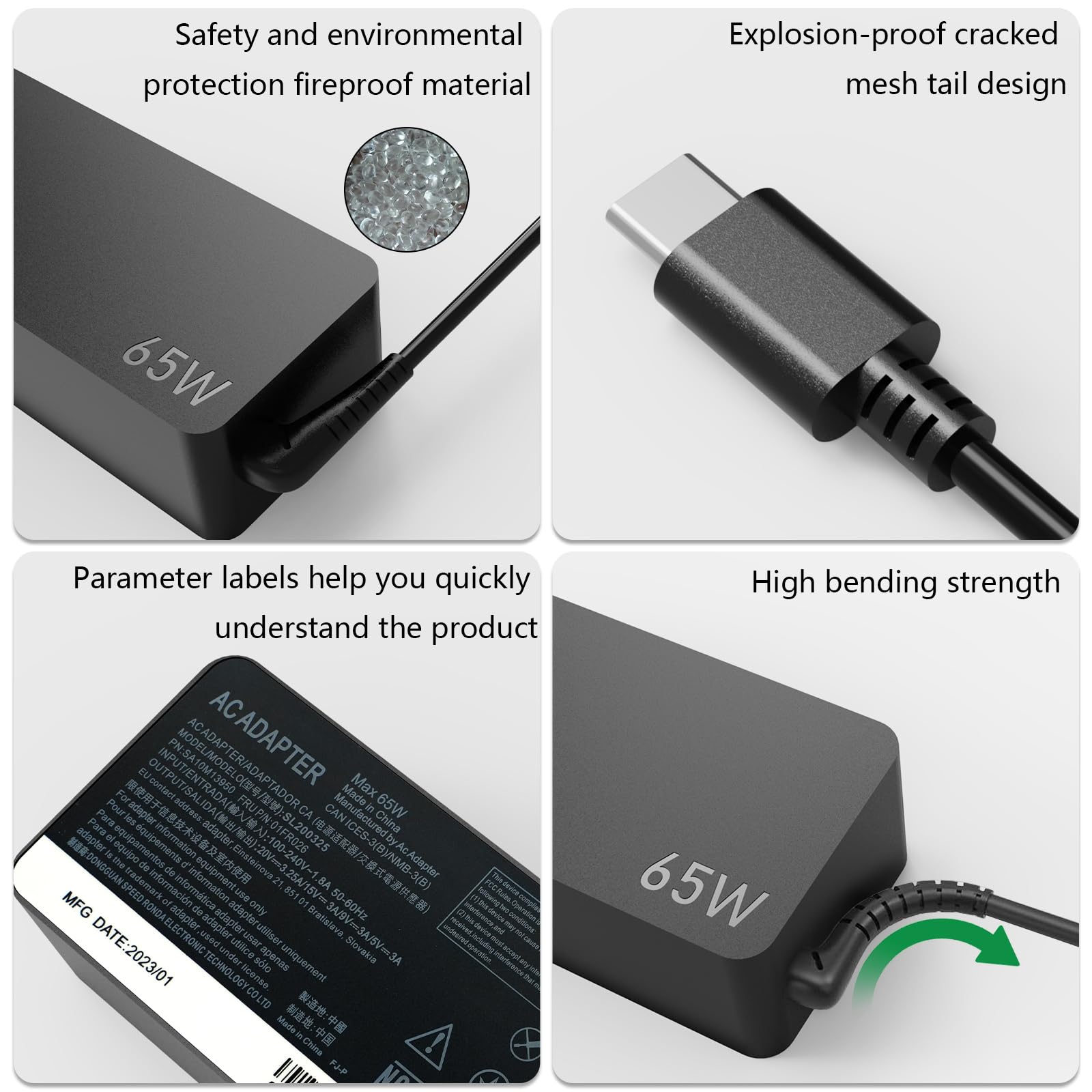 65W Thinkpad Usb Type C Charger For Lenovo Thinkpad E480 E485 E580 E585 E490 E490S E495 E590 E595 T470 T470S T480 T480S T580 T58
