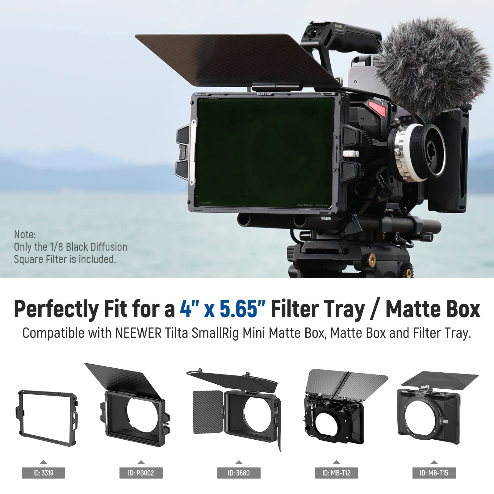Neewer 1/8 Black Diffusion Mist Dreamy Effect 4''X5.65'' Cinema Square Filter (Rectangular) With Hd Optical Glass Compatible Wit