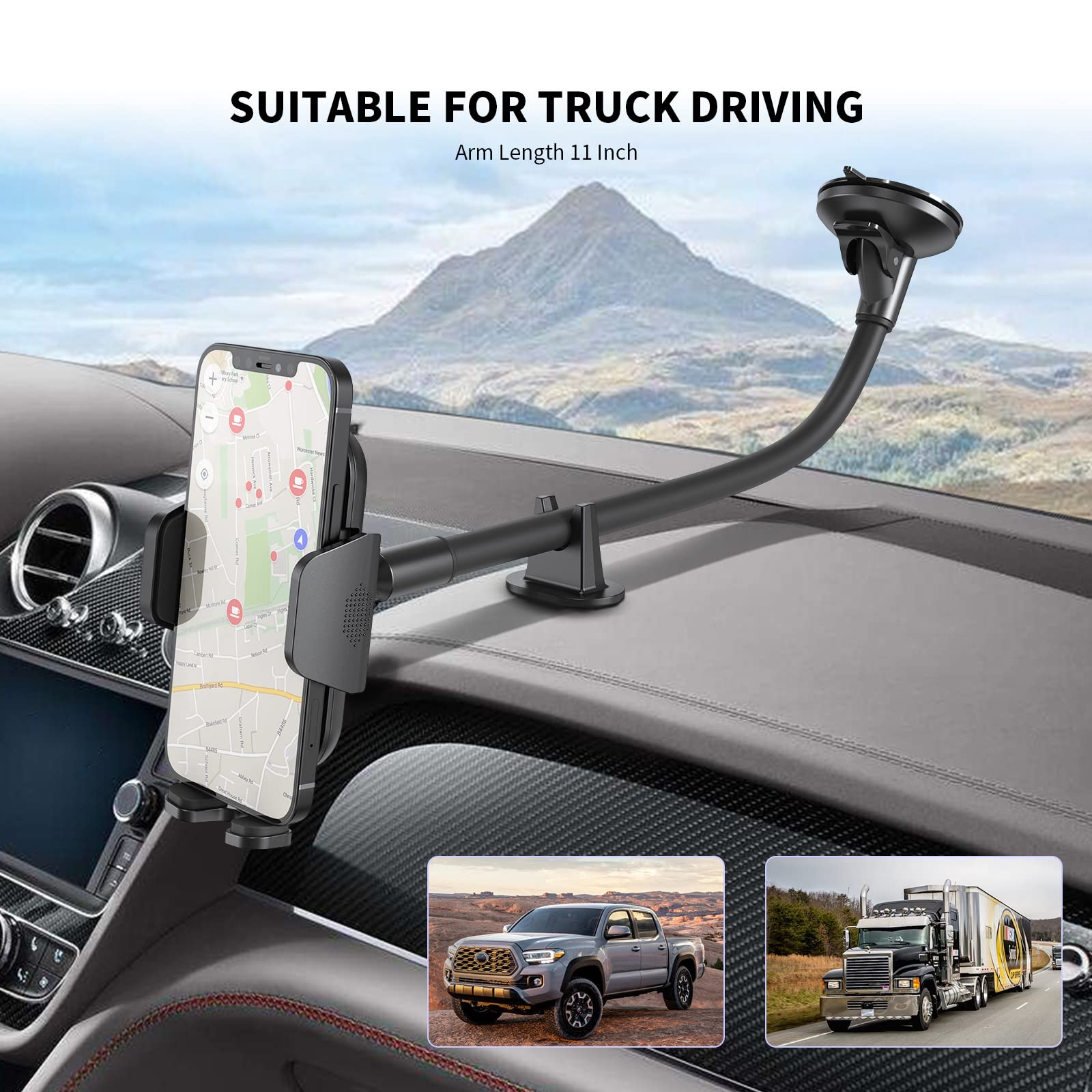 Esoulk 11-Inch Gooseneck Car Phone Holder,Heavy Duty Phone Holder For Truck, Flexibile Long Arm Anti Shake Stabilizer Windshield