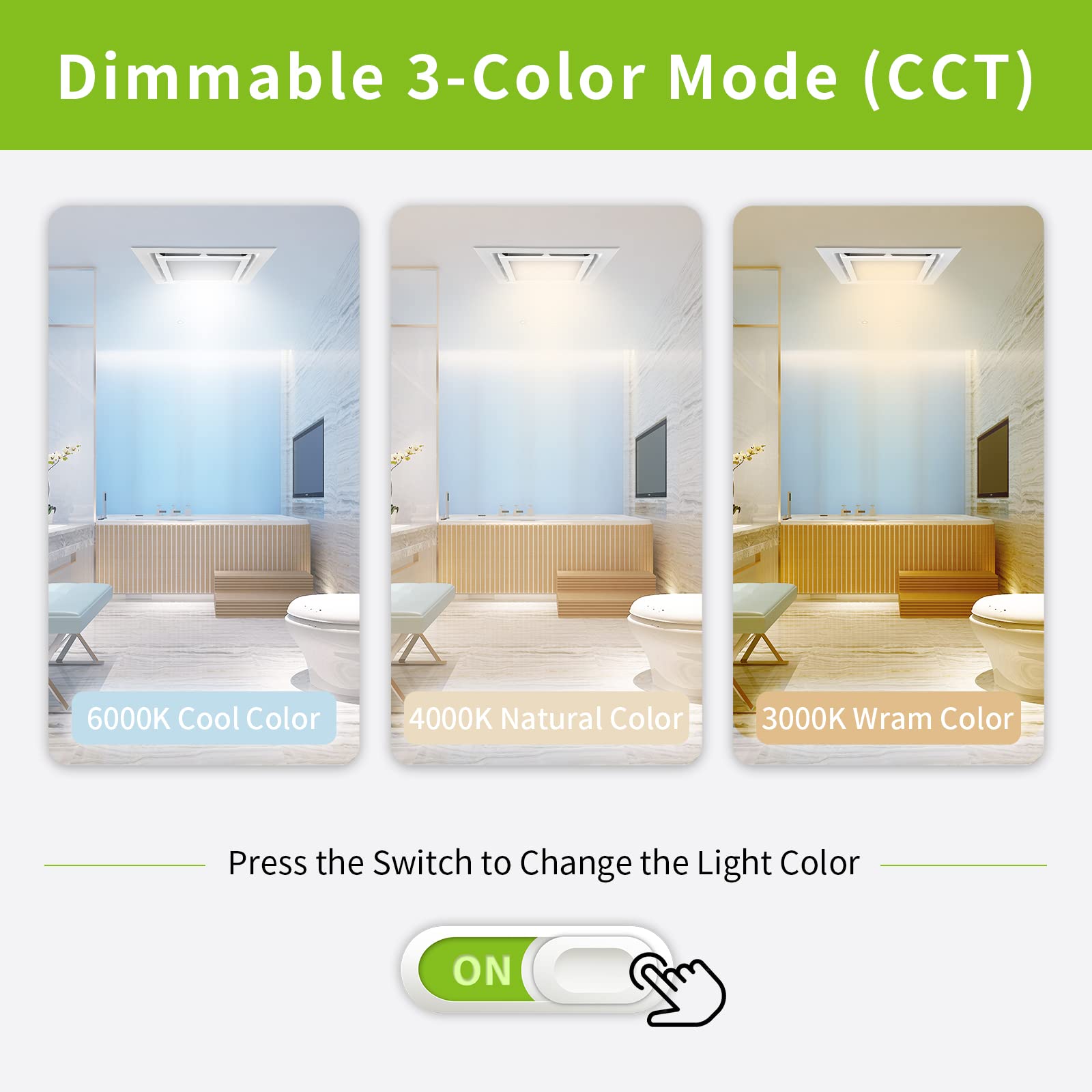 Tolery Bathroom Fan With Light Ceiling Mount Shower Ventilation Exhaust Fan With Color Change Light 3000K/4000K/6000Kvent Fan An