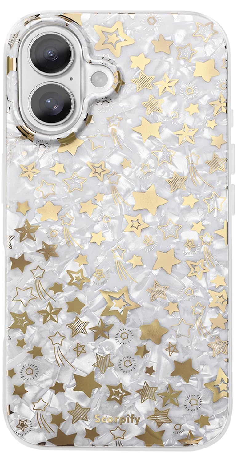 SCORPIFY for iPhone 16 Case [Compatible with MagSafe] with Shining Pearl Star Design, Cute Clear Magnetic Phone Cover for Women 