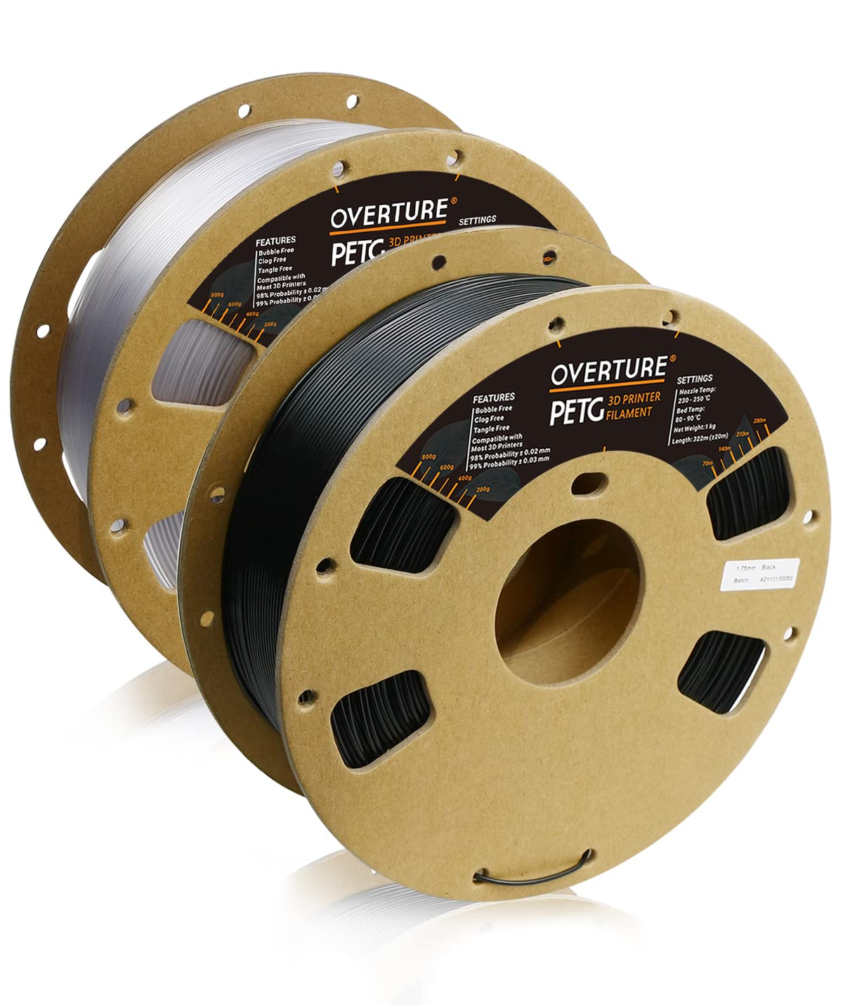 Overture Petg Filament 1.75Mm, 3D Printer Consumables, 2Kg Spool (4.4Lbs), Dimensional Accuracy +/  0.03 Mm, Fit Most Fdm Printe