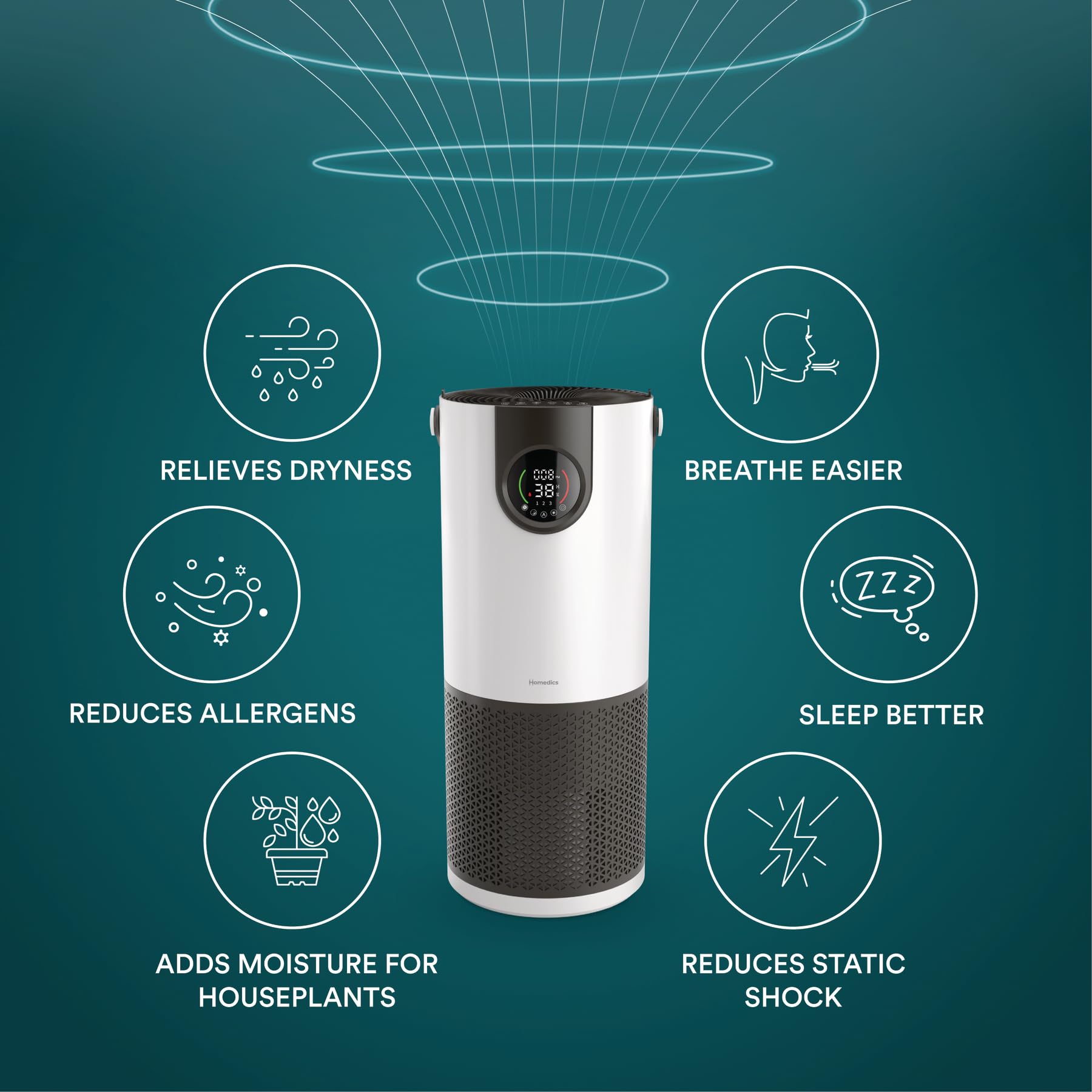 Homedics 2 In 1 Cool Mist Humidifier & Air Purifier   Humidifies & Purifies Air, Digital Air Quality Sensor, Auto Mode, Stylish