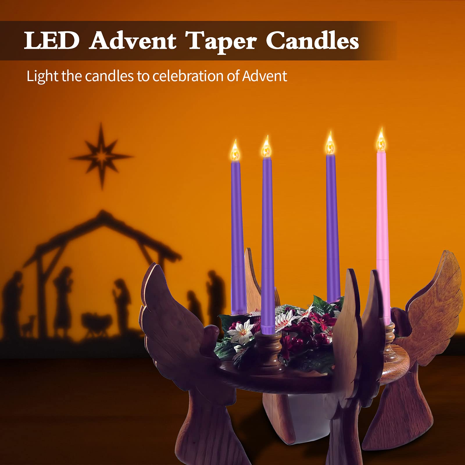 Honoson 4 Pieces Hanukkah Led Taper Advent Candles Flameless Taper Flickering Candles For Hanukkah Christmas Advent Rituals Holi