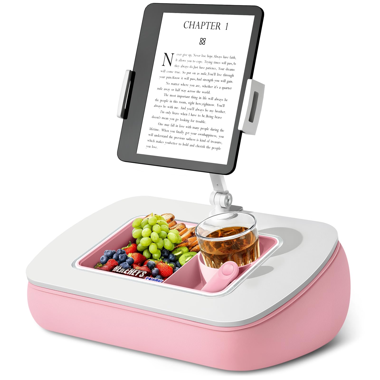 ERGONOV Tablet Pillow Stand for Lap Use with Snack Bowl and 360 Rotating Arm, Adjustable iPad Holder for Bed, Couch, and Recline
