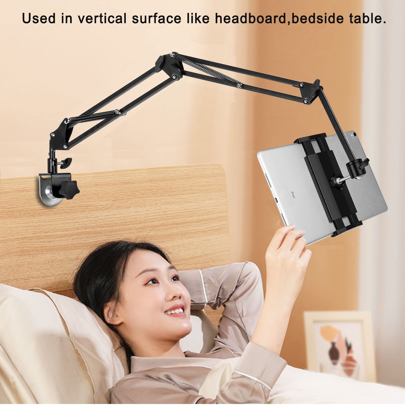 Tablet Stand Phone Holder Tablet Holder For Bed [Ultra Sturdy Bottom Clamp] , Flexible Tablet Arm Stand For Desk Mount Compatibl