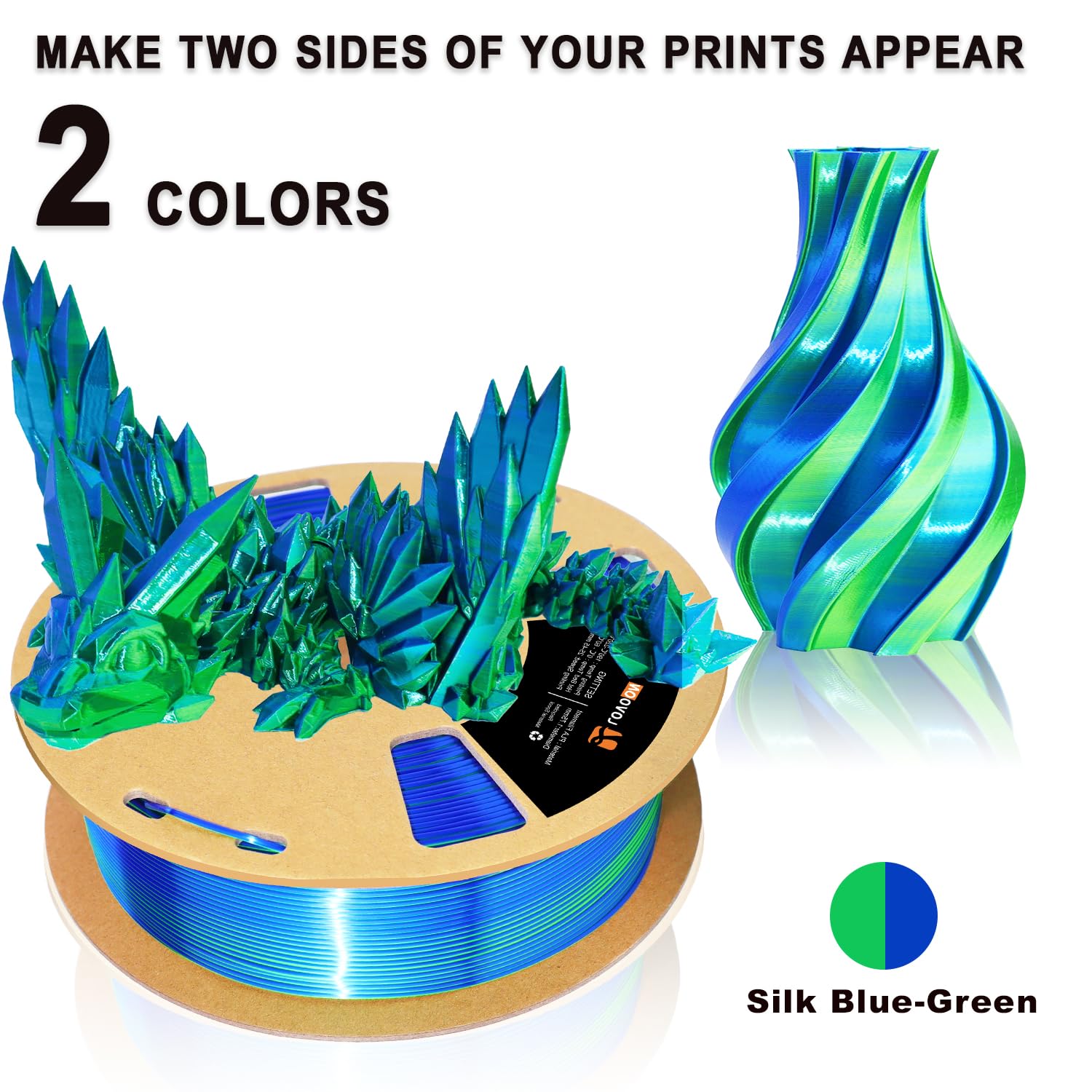 Lovoon Pla Filament 1.75Mm Silk Blue Green Dualcolors, Color Change By Angle 3D Printing Filament, Shiny Coextrusion Pla Filamen