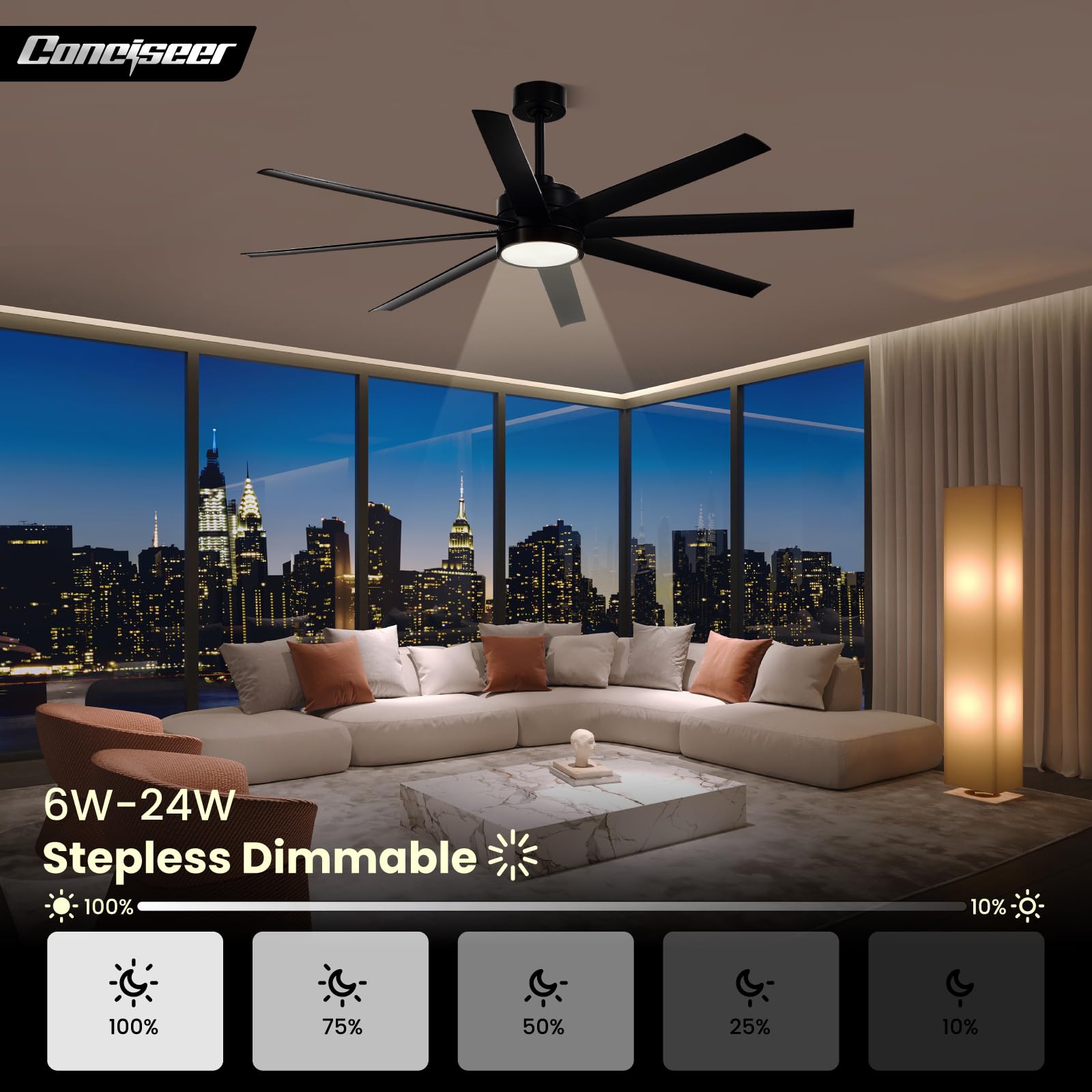Modern Ceiling Fans With Lights, 65 Inch Ceiling Fan With Light And Remote For Bedroom Living Room Kitchen Office, Indoor/Outdoo