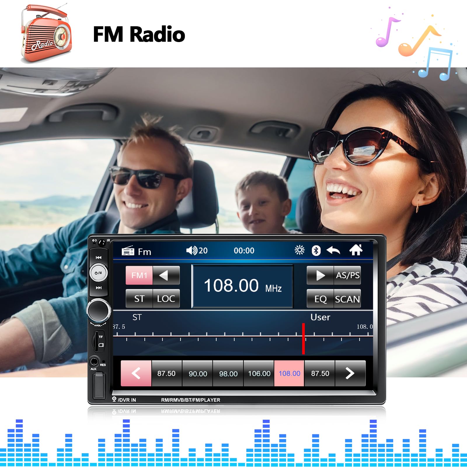 Amprime Double Din Car Stereo Radio With Bluetooth 7� Touch Screen Fm Receiver Mp5 Car Player Support Mirror Link For Phone + Backup Camera/Steering Wheel Control+Remote Control