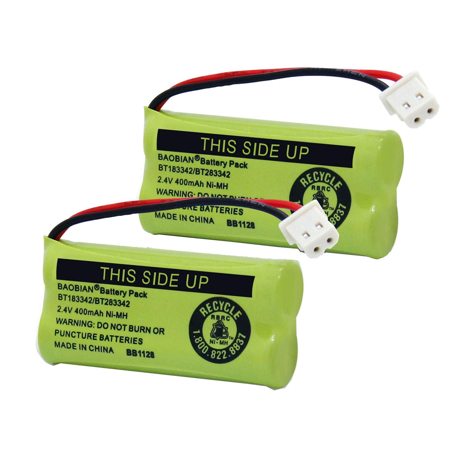 Baobian Bt183342/Bt283342 2.4V 400Mah Ni Mh Bt166342/Bt266342 Bt162342/Bt262342 Rechargeable Cordless Phone Battery Cs6709 Cs6609 Cs6509 Cs6409 El52100 El50003 (2 Pack)
