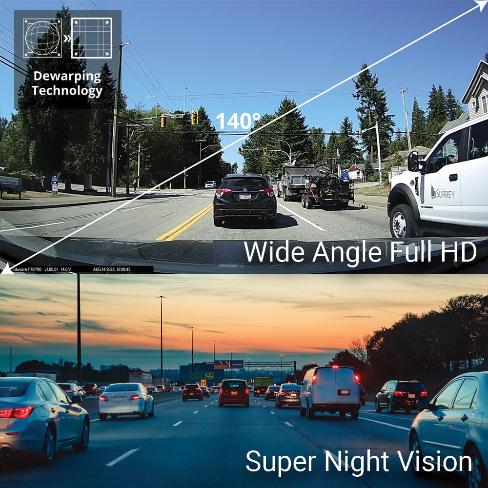 Thinkware F70 Pro Dash Cam, 1080P Full Hd Wifi Dashcam For Car Camera, Compact Design, Super Night Vision, G-Sensor, Smart Parki