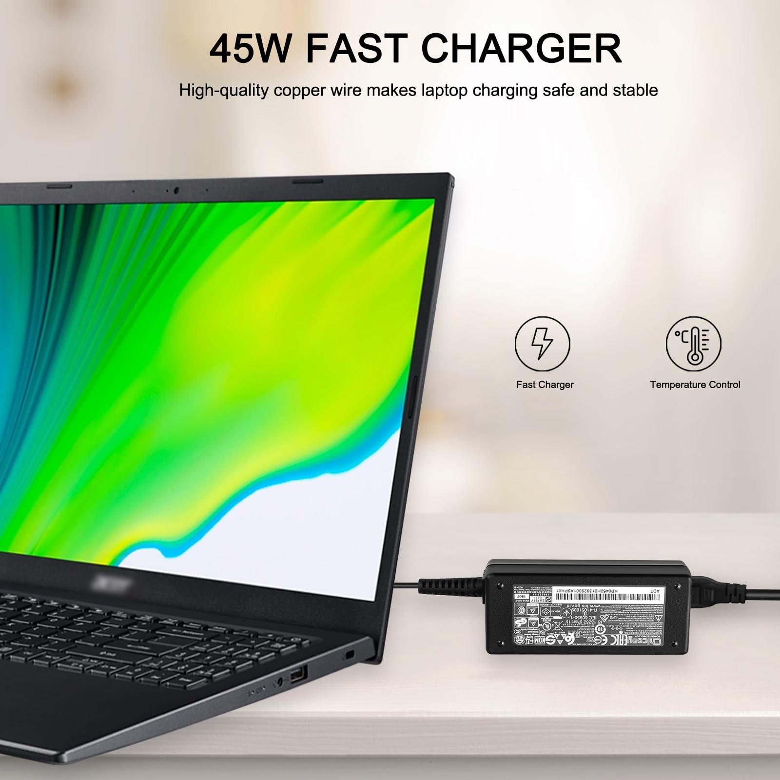 45W Power Supply For Acer Aspire A315 23 A315 24P A315 35 A317 53 A317 54 A317 55P A115 32 A314 22 A314 23P A514 55 A515 45 A517 52 A314 36P Aspire 1 3 5 Series Laptop Charger A18 045N2A