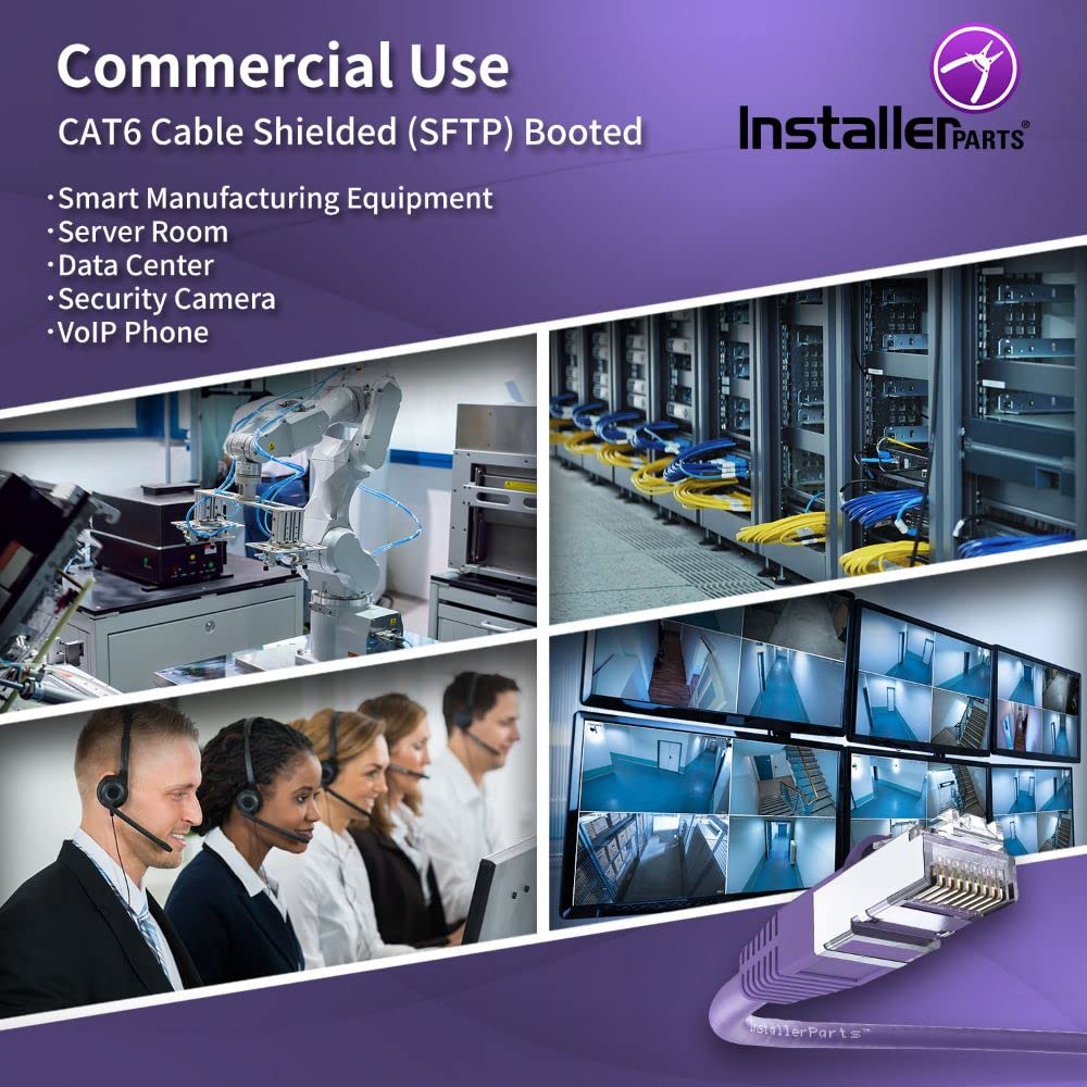 Installerparts (5 Pack Ethernet Cable Cat6 Cable Shielded (Sstp/Sftp) Booted 0.5 Ft   Purple   Professional Series   10Gigabit/S