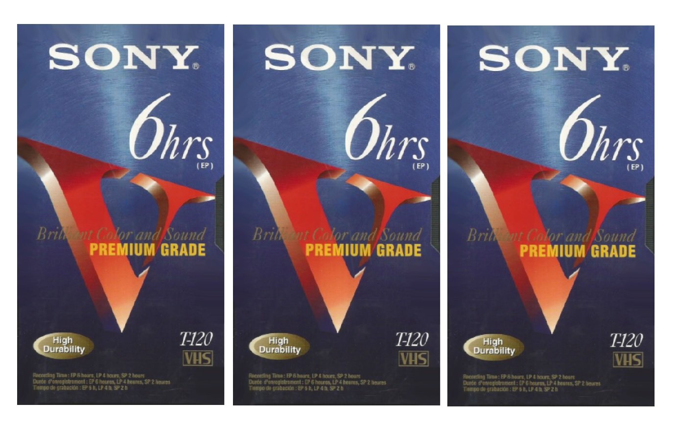 SONY 3T120VR 6hrs. EP T 120 VHS Tapes (3 Pack)
