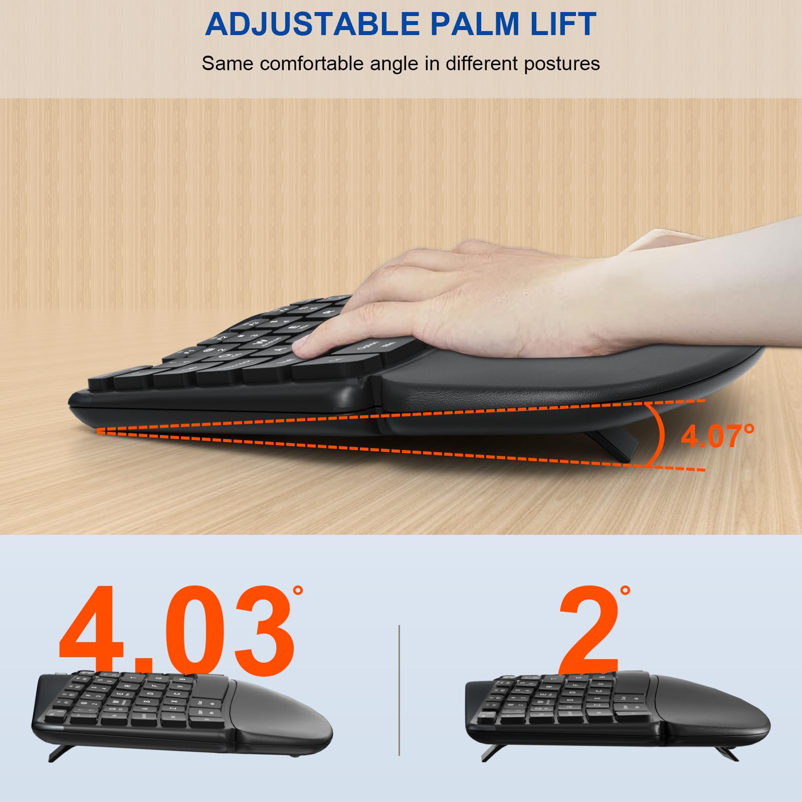 Ergonomic Wireless Keyboard And Mouse, Mk835 Ergo Bluetooth/2.4G Split Design Keyboard Mouse Combo With Cushioned Palm Rest, Mul