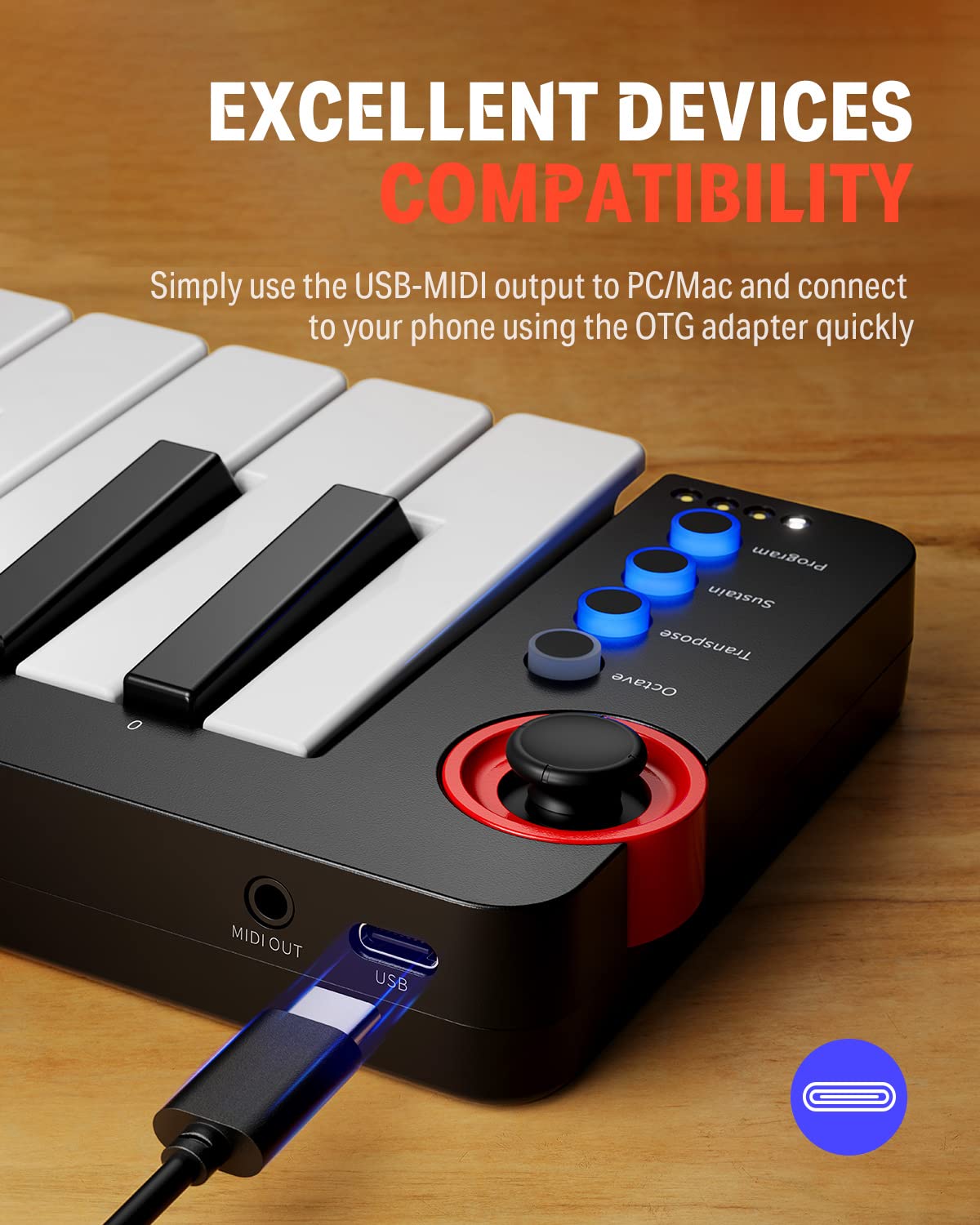 Donner Mini Midi Keyboard, N 25 25 Key Midi Controller With Velocity Sensitive Mini Keys&Light Up Rocker And Music Production So