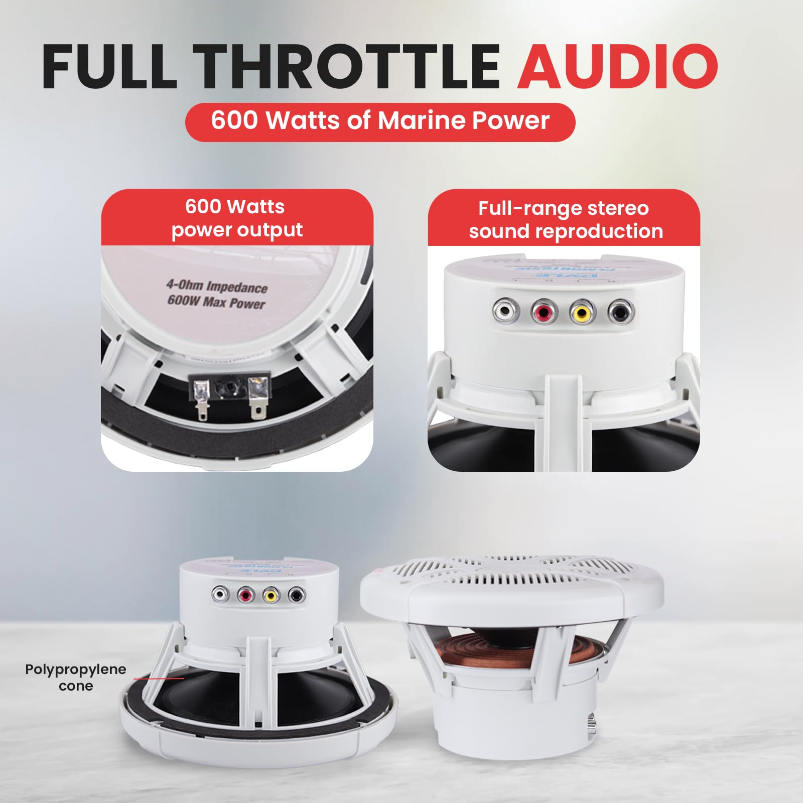 6.5 Inch Bluetooth Marine Speakers - 2-Way Ip-X4 Waterproof And Weather Resistant Outdoor Audio Dual Stereo Sound System With 60