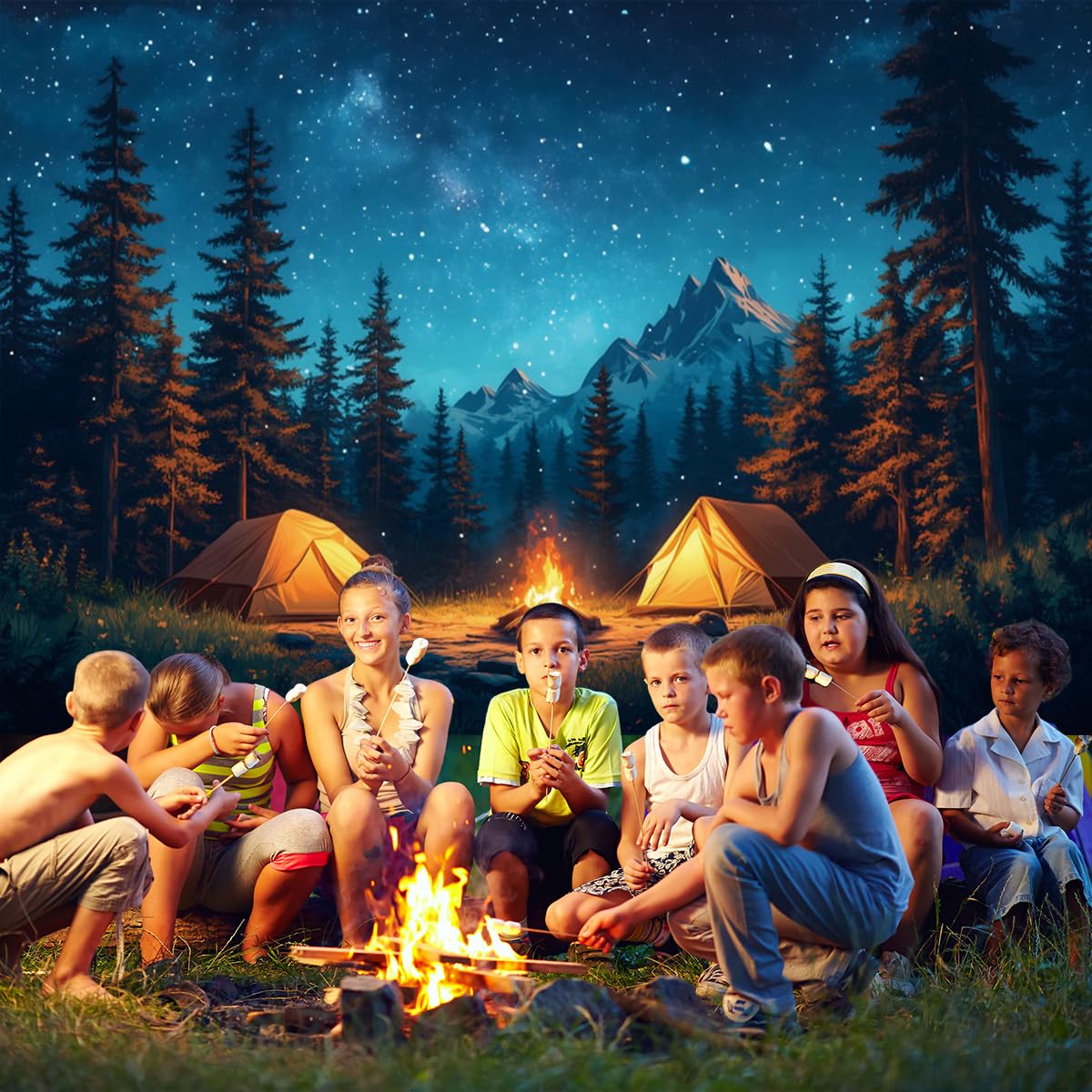 10X8Ft Forest Scene Camping Backdrop, Camping Photography Background For Children Adults, Happy Camping Party Banner Decorations