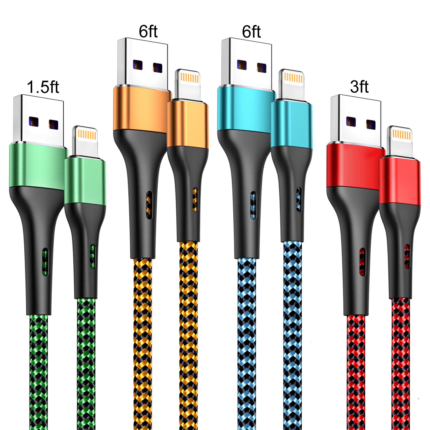 Durcord Iphone Charger 6Ft/6/3/1.5, Lightning Cable Fast Charging Cable Nylon Braided Cord Compatible With Iphone 14/13/12/11 Pro Max/Xs Max/Xr/Xs/X/8/7/Plus/6S/6/Se/5S/Ipad