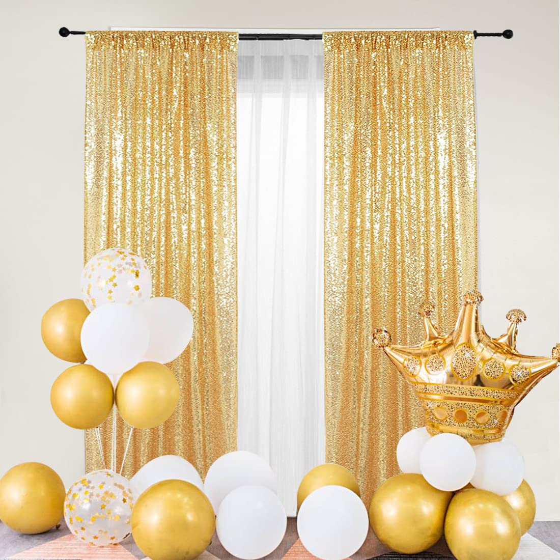 Partydelight Gold 2Ft X 8Ft Sparkly Sequin Backdrop Curtains, 2 Panels, For Wedding, Party, Room Decorations.