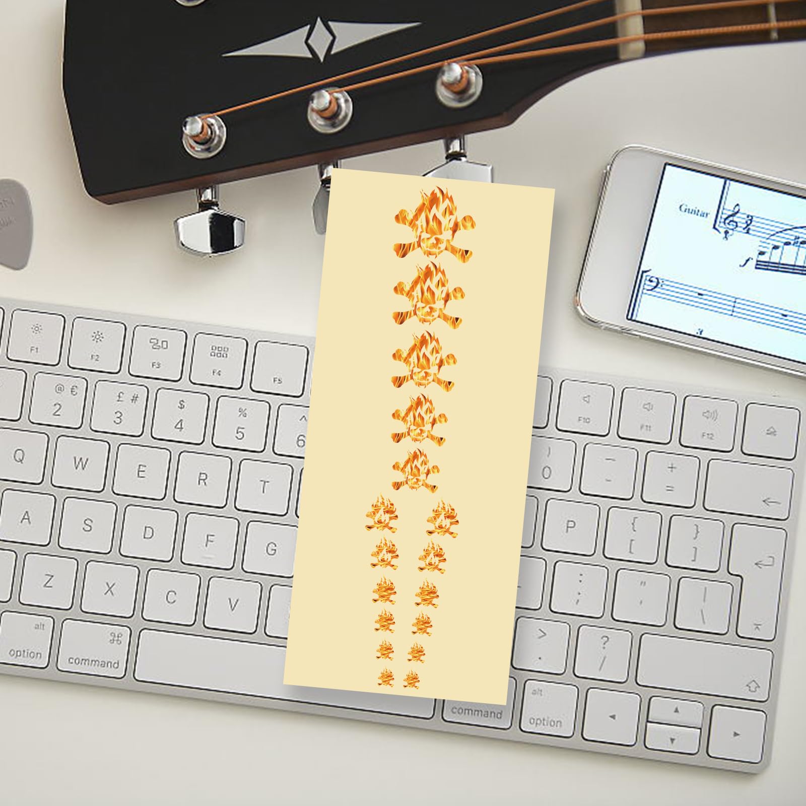 Pligreat 2 Pack Flame Skulls Guitar Fret Markers   Fretboard Stickers, Headstock Decal, Diy Guitar Decor Gifts For Guitarist & B