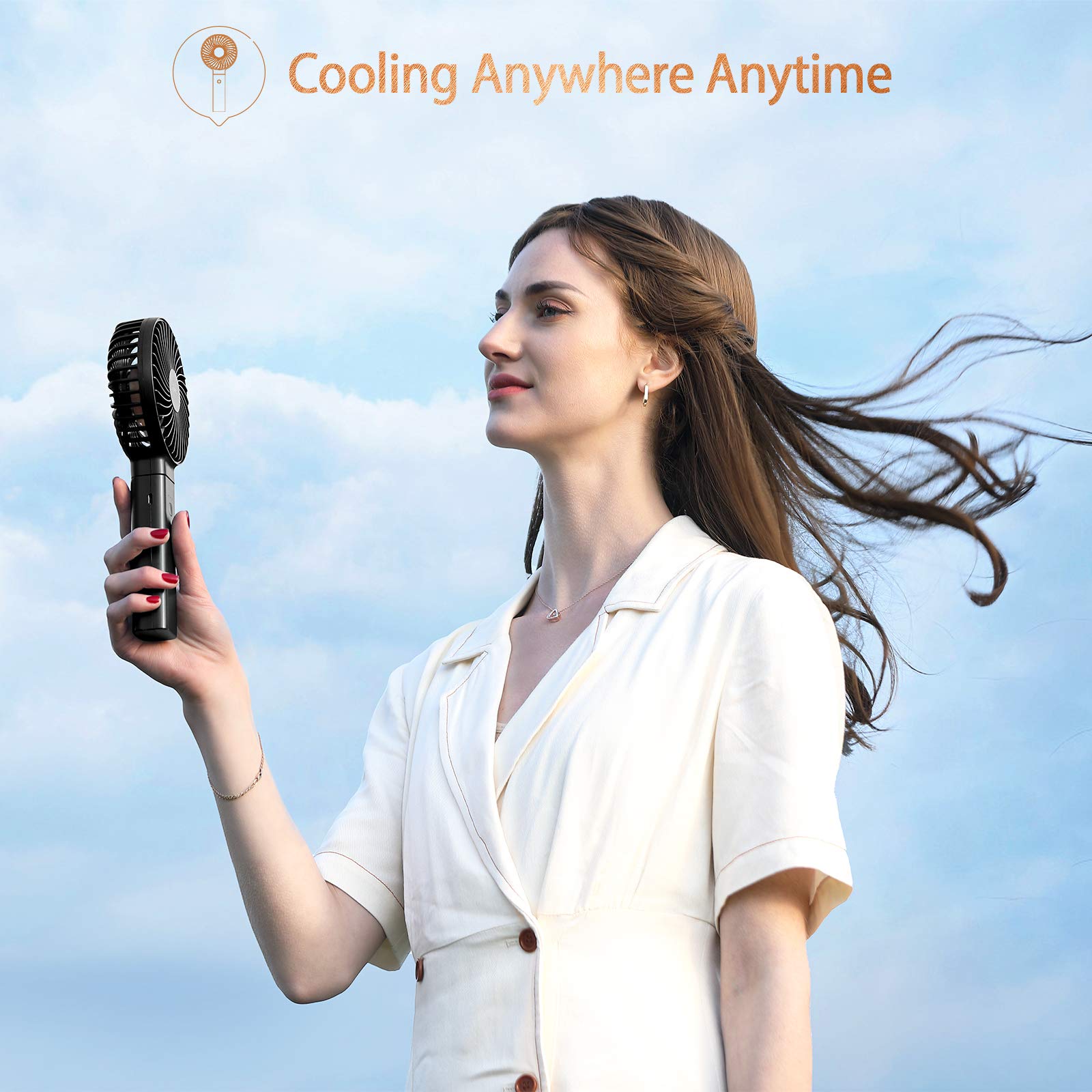 Outxe Funme Portable Handheld Fan 5000Mah Usb Desk Fan Person 4 Speed Settings For Outdoor Travel Black