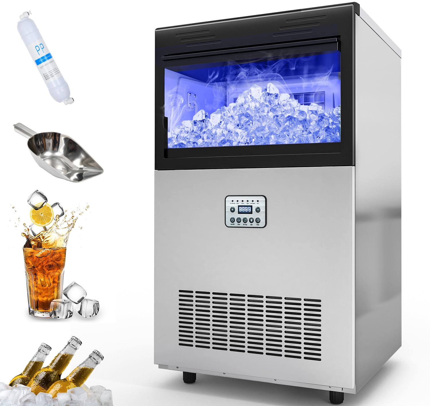 YITAHOME 132lbs Ice Maker Machine Commercial Under Counter Ice Maker, ETL & DOE Certificated Commercial Large Ice Makers Freesta
