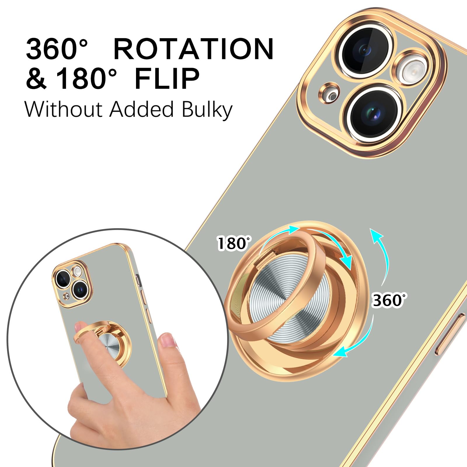 Veningo Iphone 14 Case,Phone Case For Iphone 14,Slim Fit Soft 360 Ring Holder Kickstand Magnetic Car Mount Supported Easy Clean