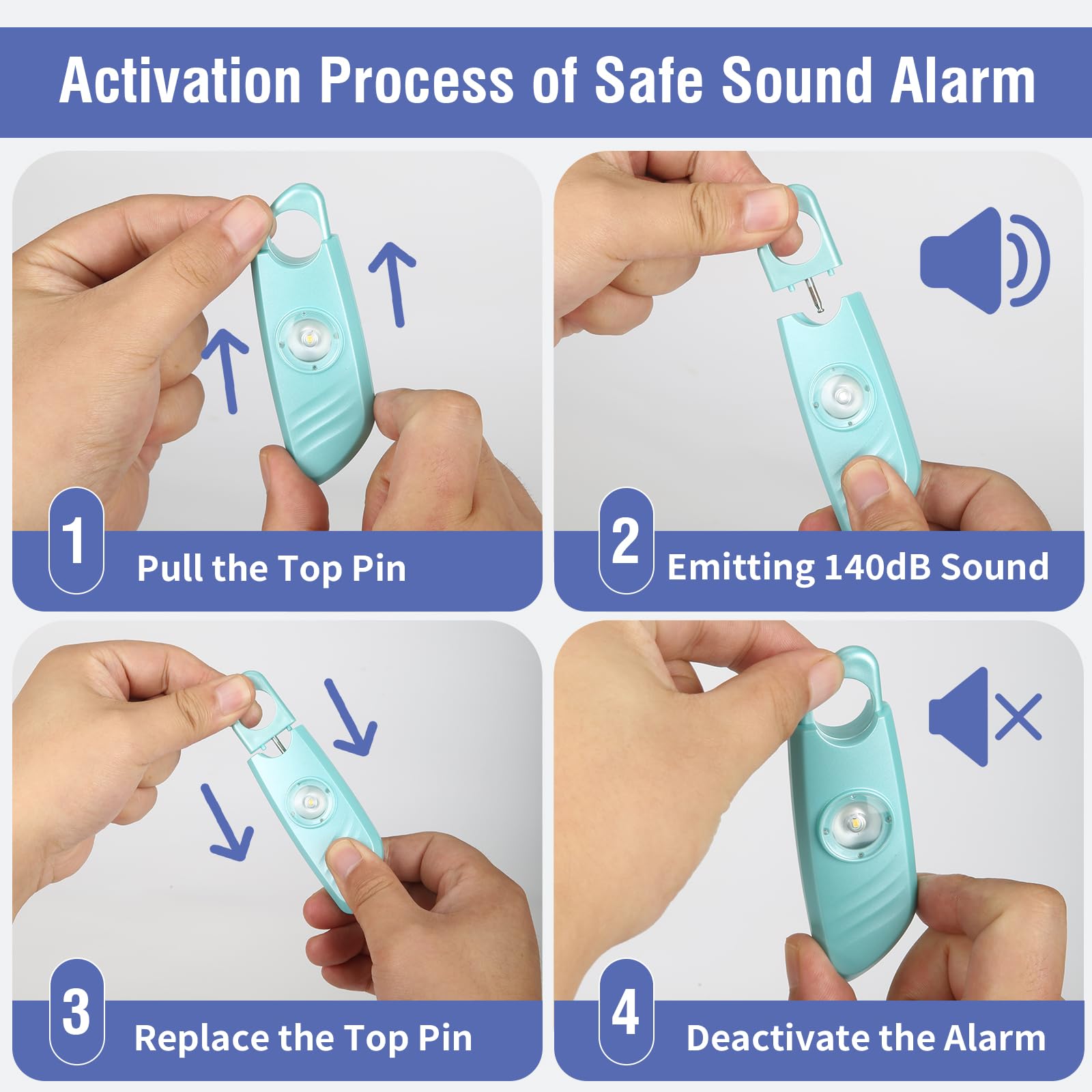 Safe Sound Personal Alarm, 2 Pack 140Db Siren, Strobe Light Key Chain, Safety Devices For Women, Men, Children, Elderly