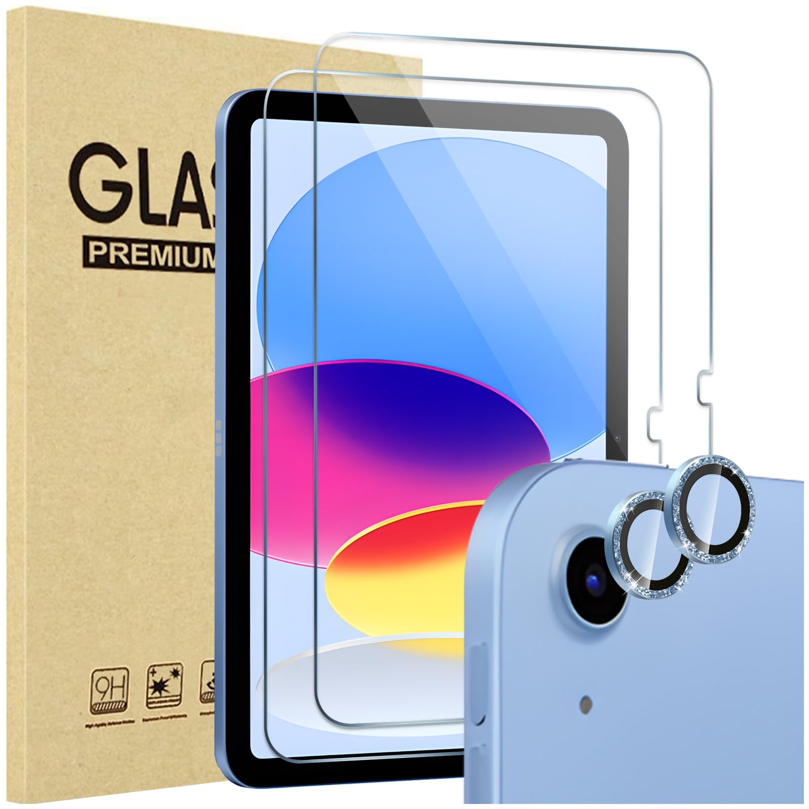 Procase 2 Pack Screen Protector For Ipad 10Th Generation + 2 Pack Camera Lens Protector Matching Ipad Colors, Tempered Glass Fil
