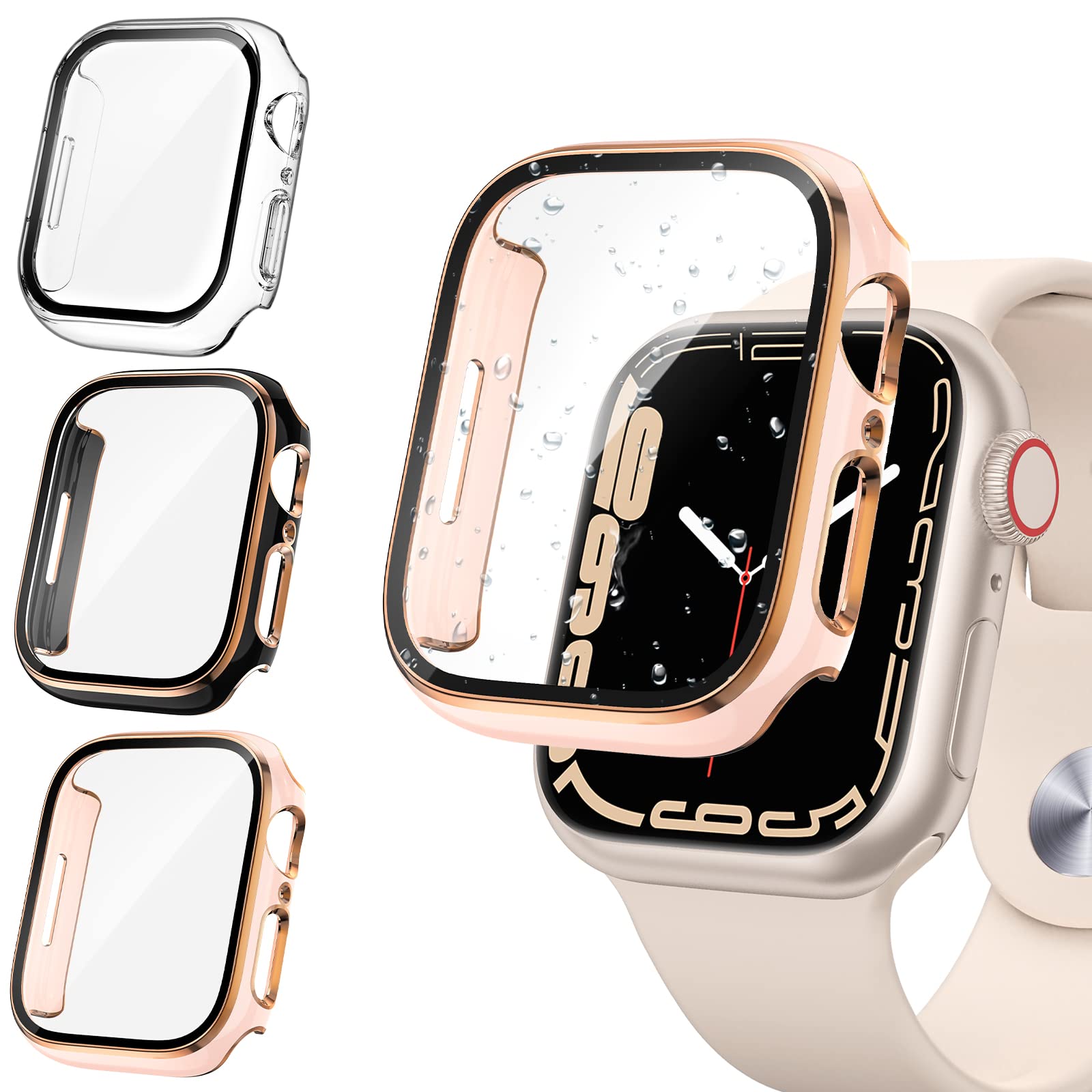 Tensea [3PCS for Apple Watch Screen Protector Case 45mm Series 9/8/7 Accessories, iWatch Protective Face Cover for Women Men, Te