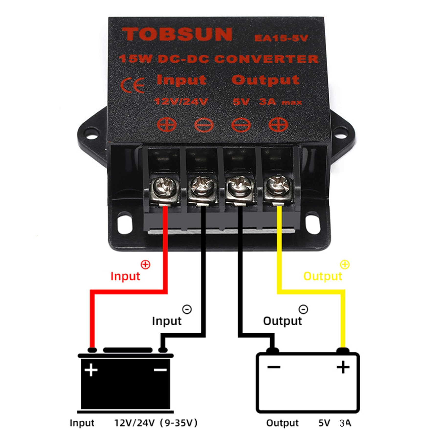 Mggi Dc/Dc 12V 24V To 5V 3A 15W Voltage Reducer Converter Regulator, Step Down Converter Regulator Dc To Dc Waterproof Power Sup