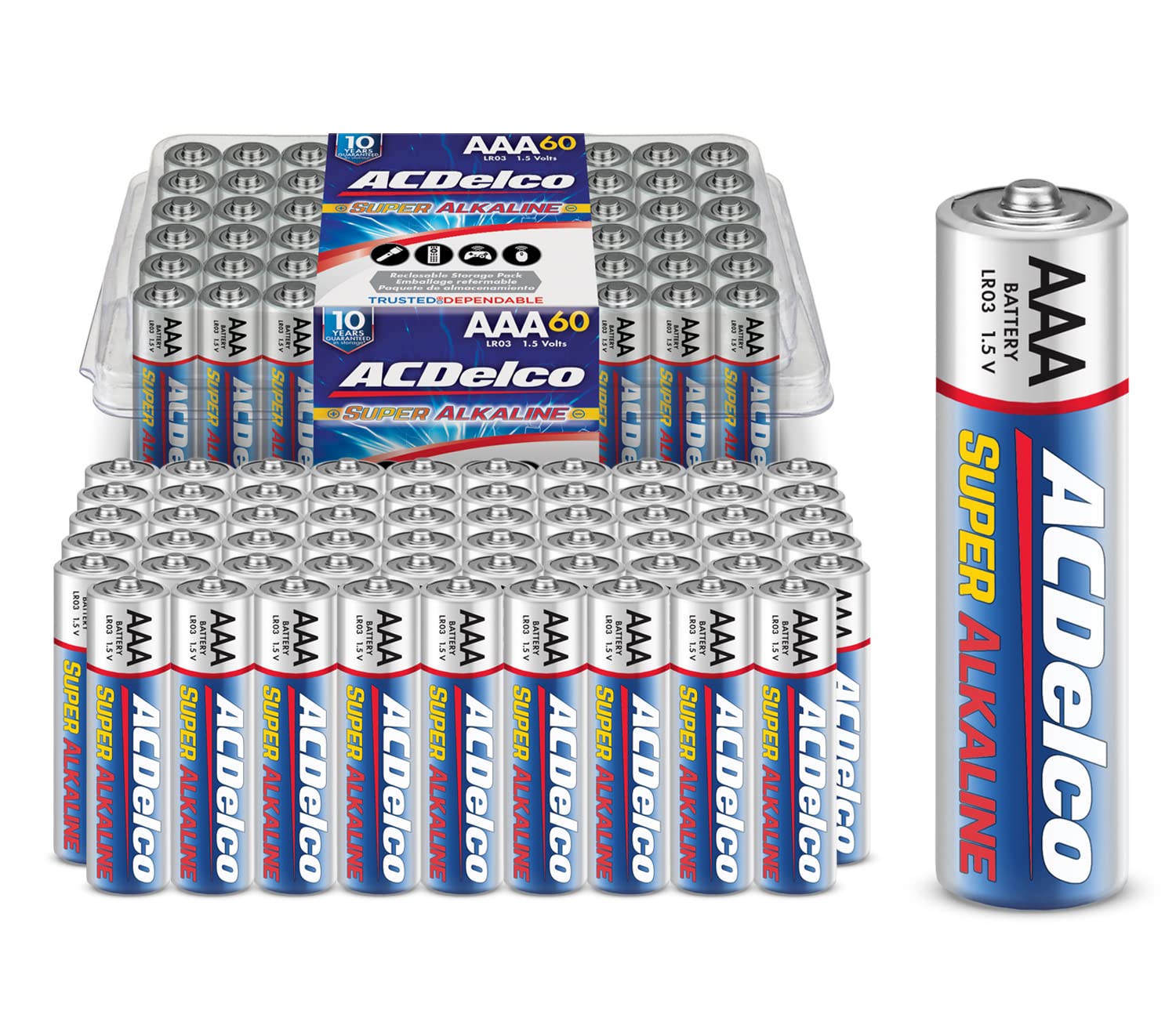 Acdelco 60 Count Aaa Batteries, Maximum Power Super Alkaline Battery, 10 Year Shelf Life, Recloseable Packaging