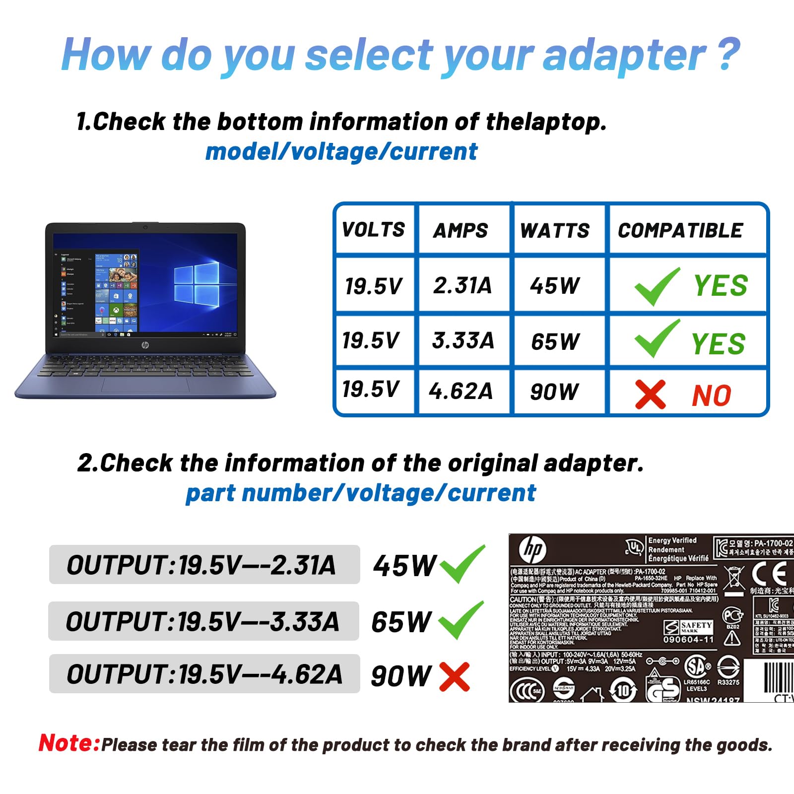 65W Laptop Charger Fit For Hp Pavilion X360 13 14 15 17,Hp Envy 13 15 17,Notebook 14 15,Hp Stream 11 13 14,15 F111Dx 15 F211Wm 1