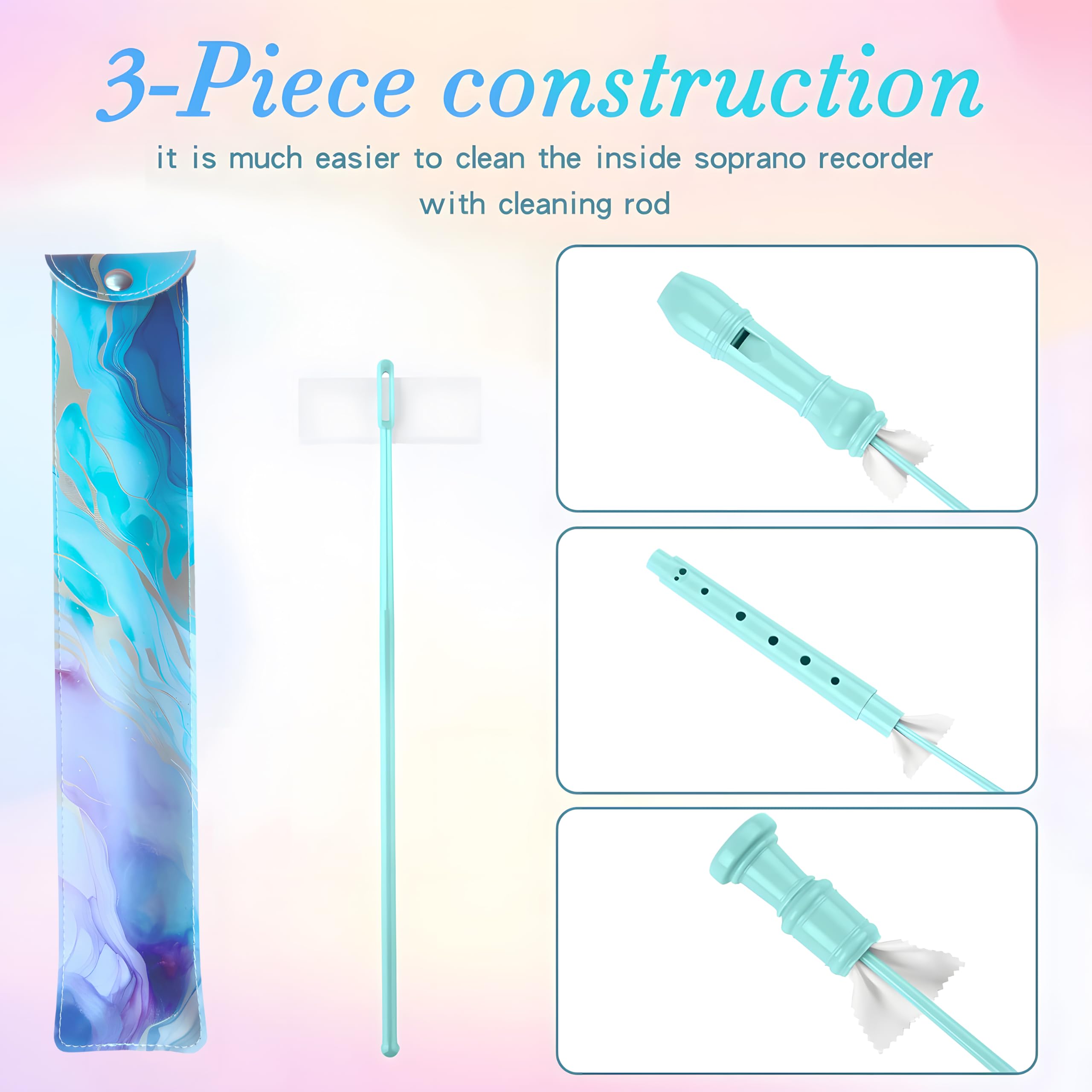 Soprano Recorder For Kids Beginners, German Fingering, C Key, 3 Piece With Cleaning Rod, Bag, Fingering Chart (Lake Green)