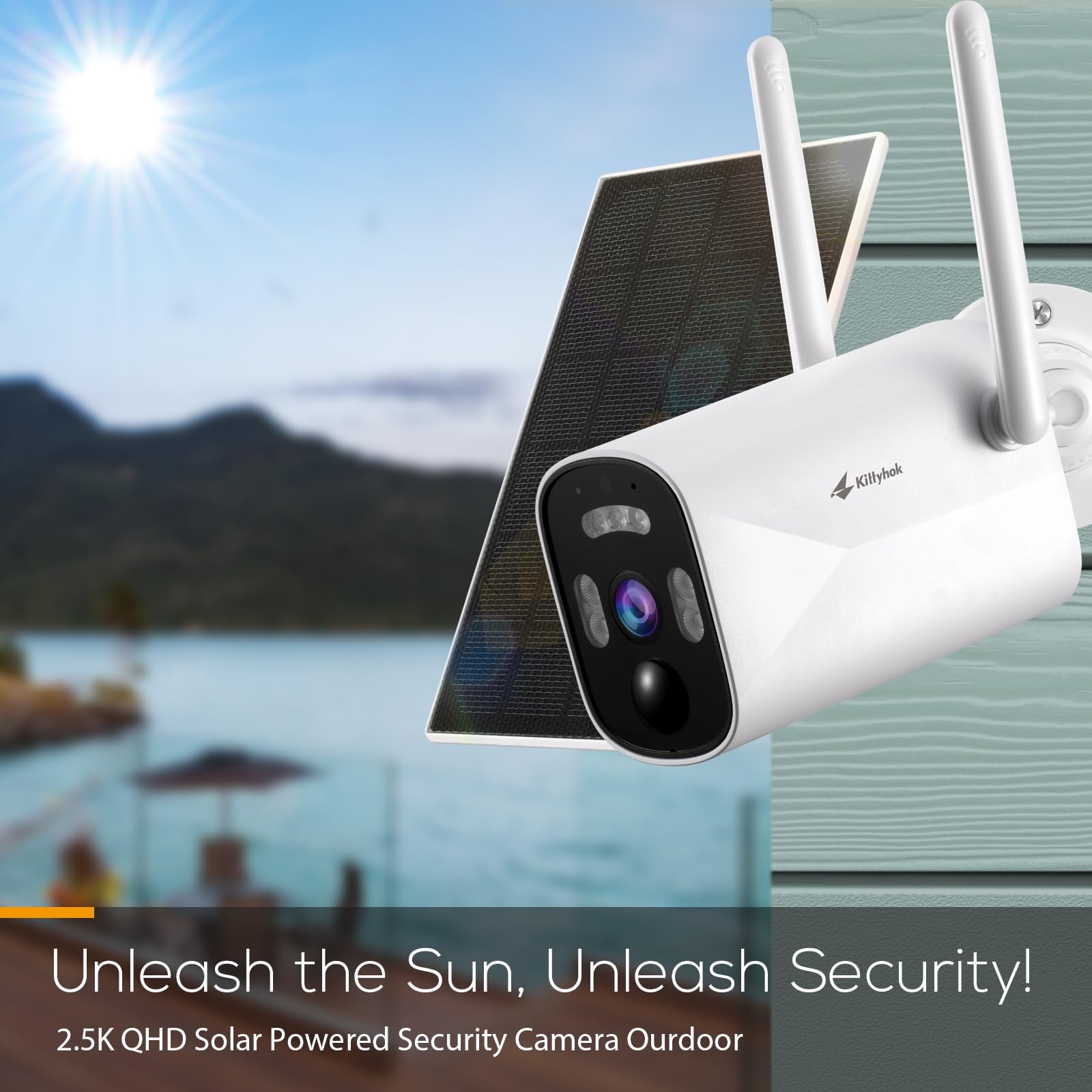 Kittyhok Solar Security Camera Outdoor System With Monitor | 4Pcs Wireless Solar Powered Security Camera, Human Detection, Spotlight, For Home Security | 10Ch Nvr, 10'' Ips Monitor, Local Storage