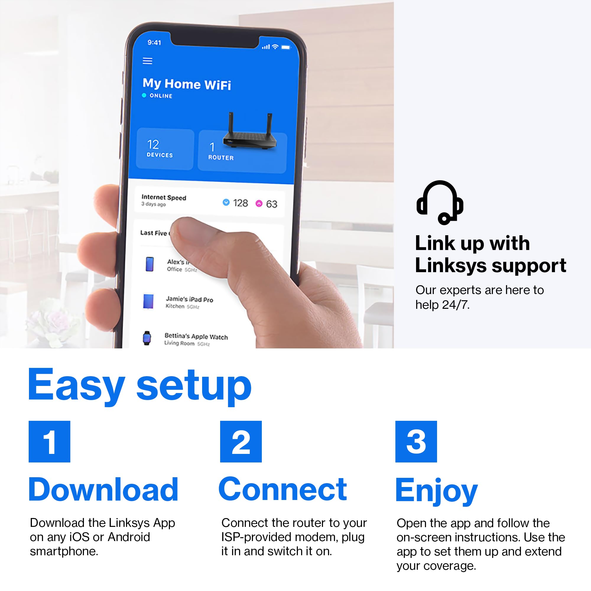 Linksys Mesh Wifi 6 Router, Dual Band, 1,700 Sq. Ft Coverage, 25+ Devices, Speeds Up To (Ax1800) 1.8Gbps   Mr7350
