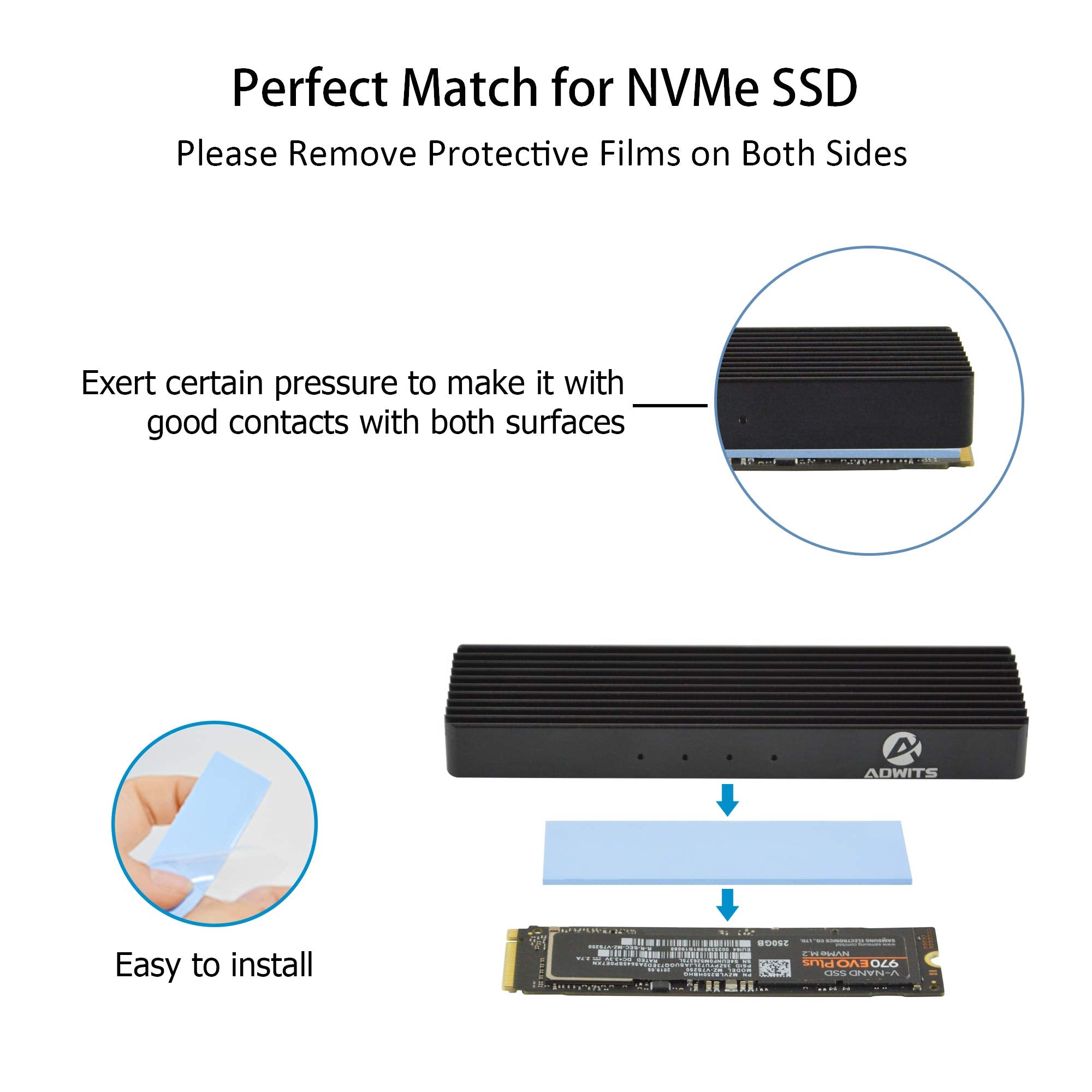 A Adwits [ 6 Pack ] Thermal Conductive Silicone Pads, Soft Safe Simple To Apply For Ssd Cpu Gpu Led Ic Chipset Cooling  Blue