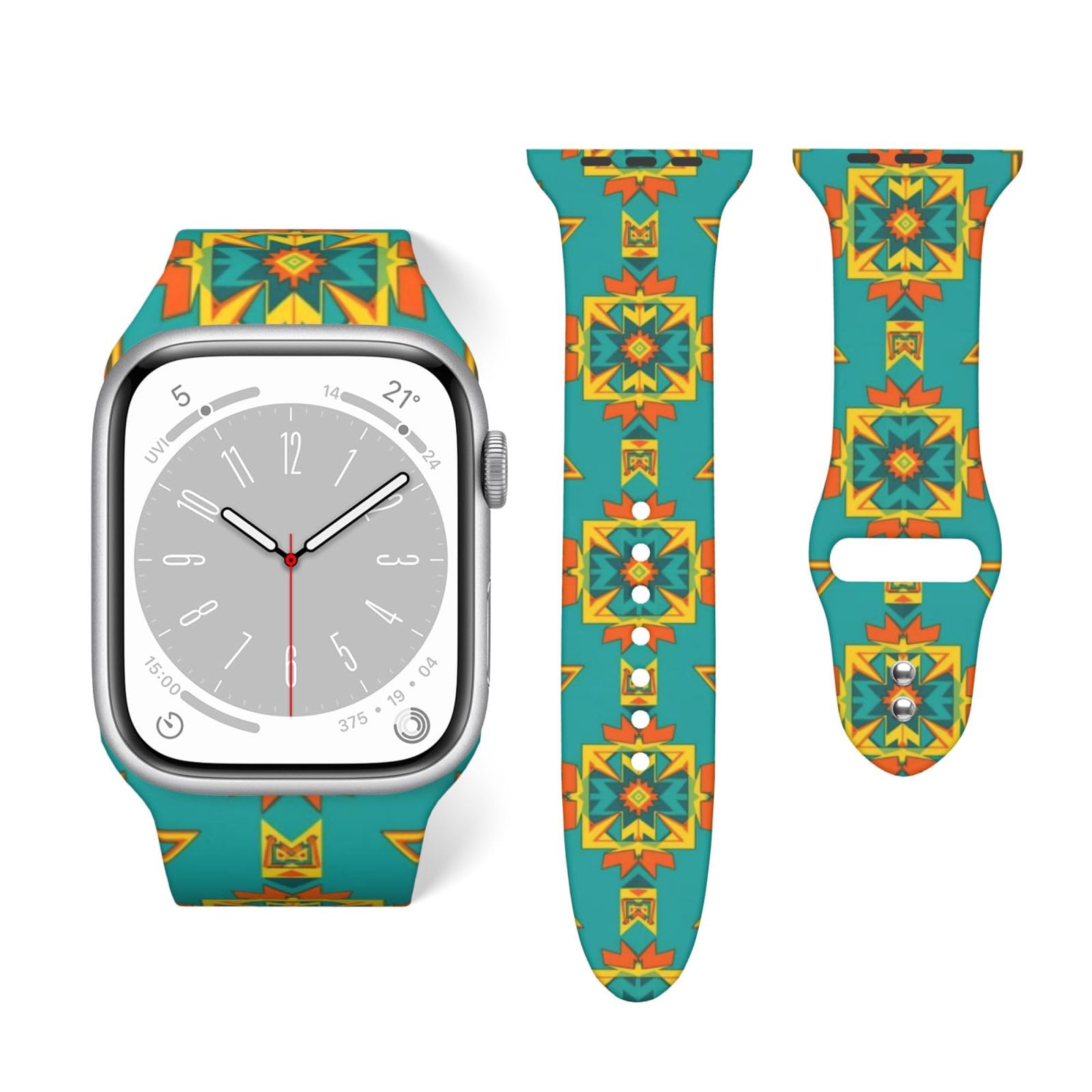 Soft Silicone Strap Adjustable Replacement Bands Compatible with Apple Watch Ethnic Aztec Turquoise Geometric Indiana Western So