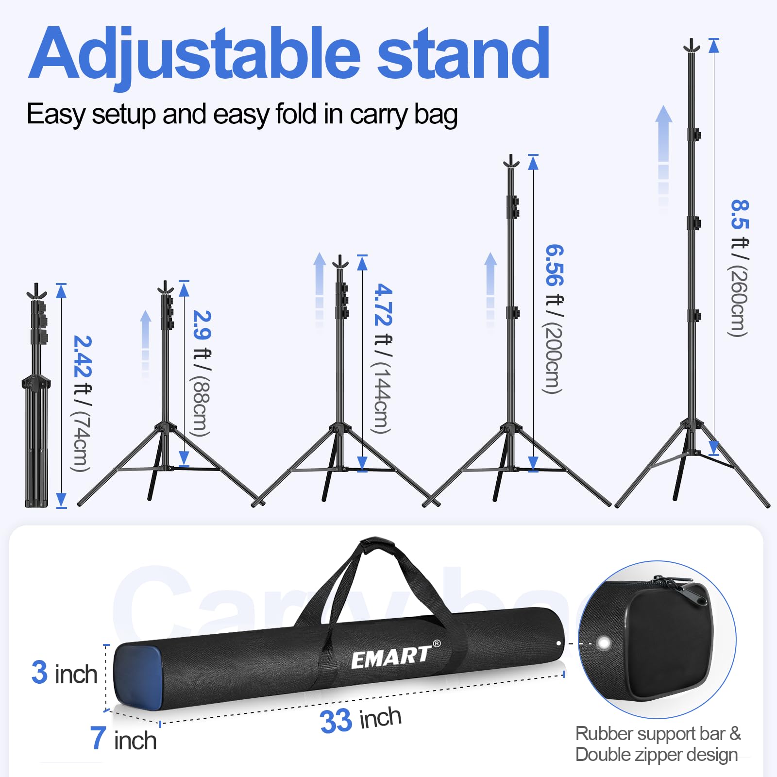 Emart Backdrop Stand 10X8.5Ft(Wxh) Photo Studio Adjustable Background Stand Support Kit With 2 Crossbars, 6 Backdrop Clamps, 2 S