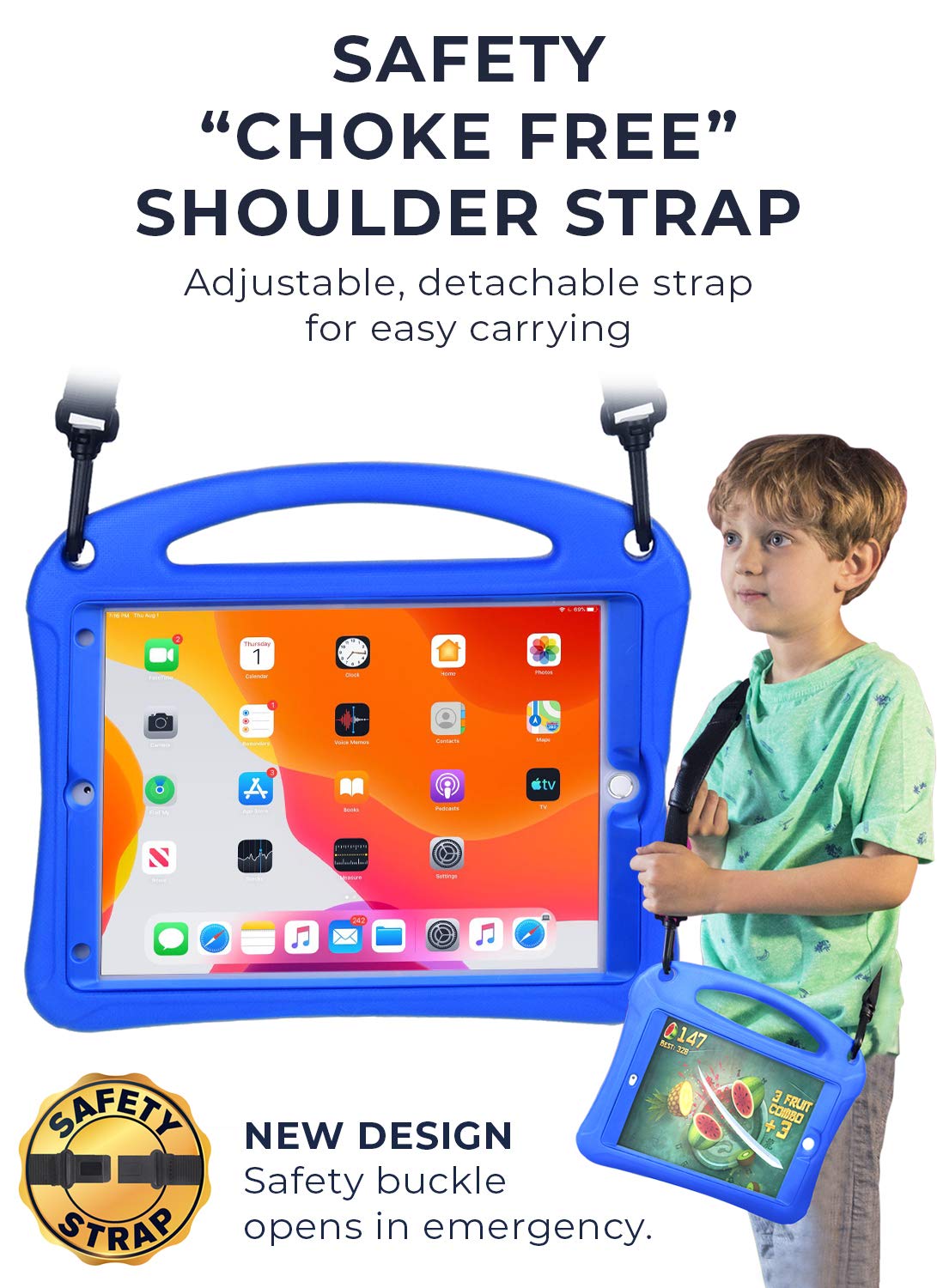 Bam Bino Space Suit Ipad 9Th Generation Case Kids, Ipad 8Th/7Th/10.2 Inch Ipad Case For Kids | Lightweight Cover With Screen Pro