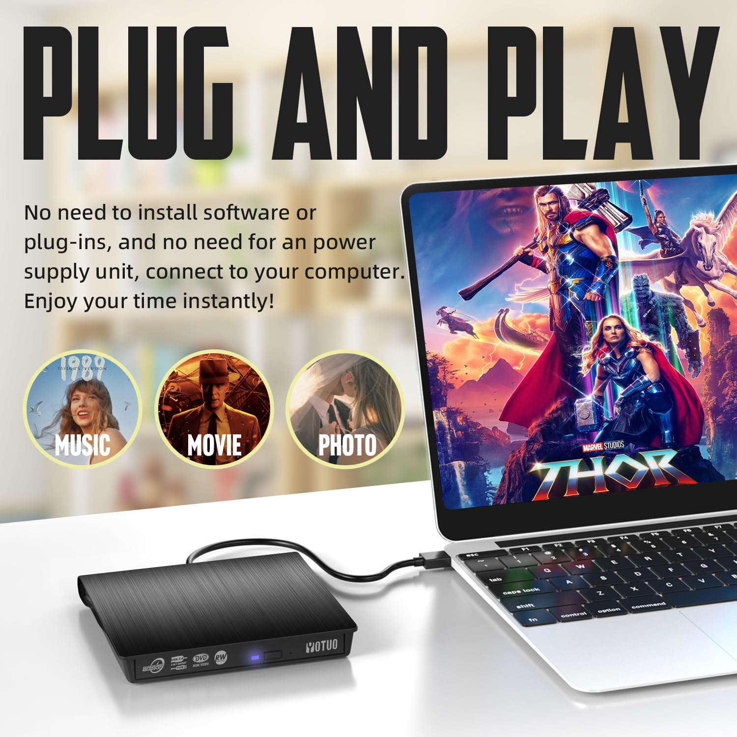 Yotuo External Dvd Drive, Portable Usb 3.0 Cd +/ Rw Drive Dvd Player For Rom Rewriter Burner For Laptop Desktop, Compatible With