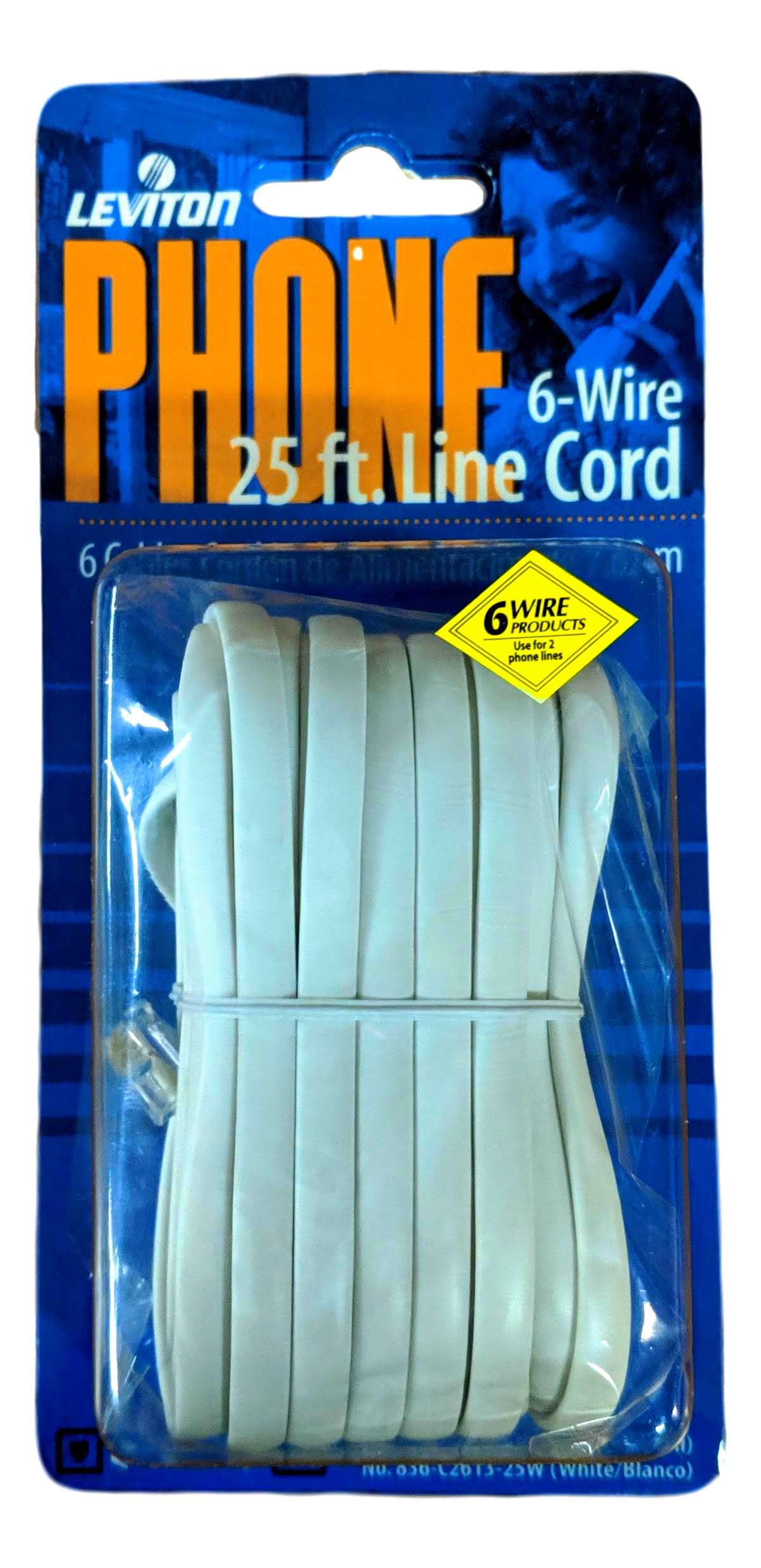 Leviton White 25 Ft Phone Cord Telephone Line 6 Wire Modular C2613 25W