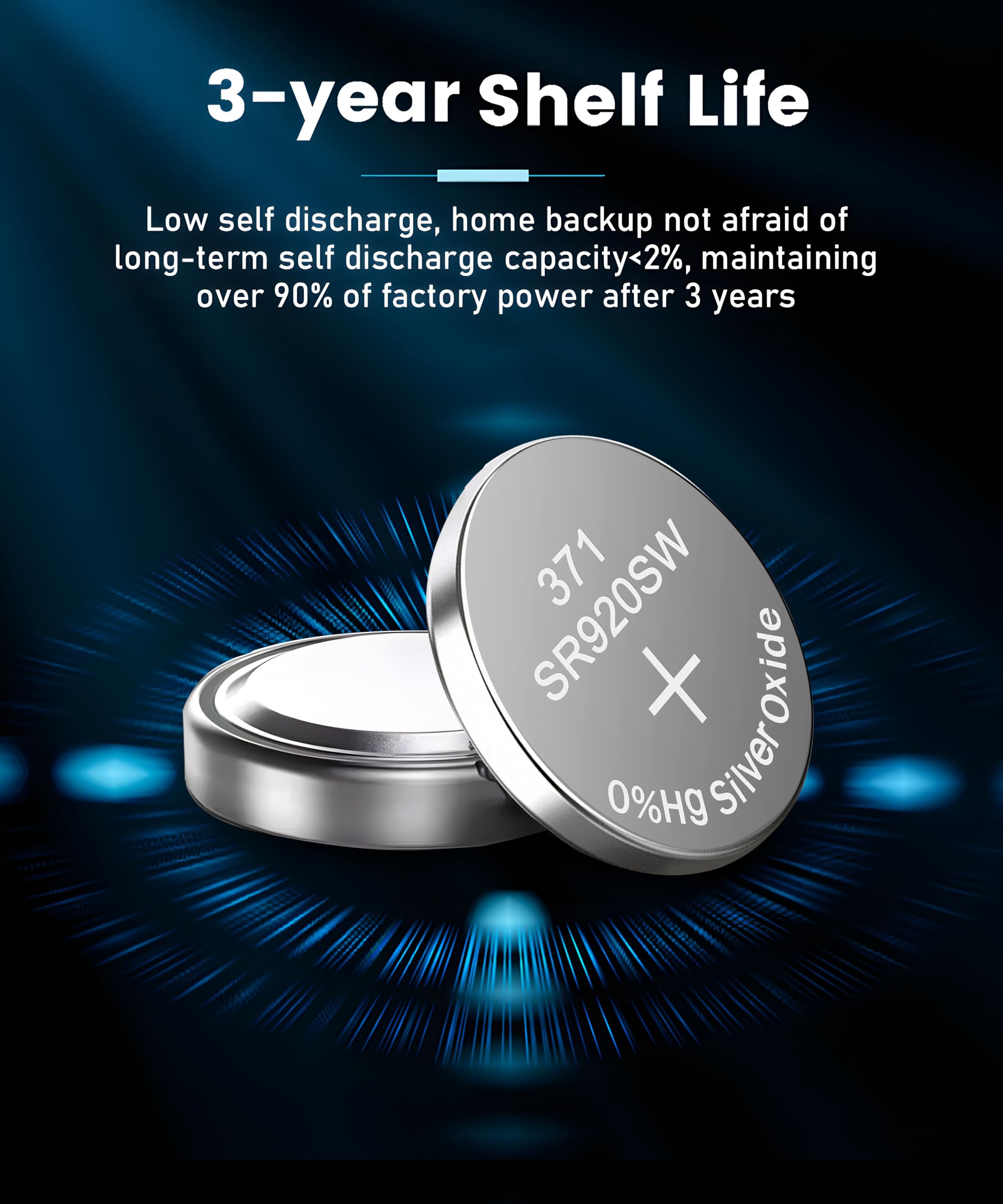 Ykm 371 Sr920Sw Watch Battery Ag6 370 371 Button Coin Cell Long Lasting 1.55V Silver Oxide Batteries 10 Pack