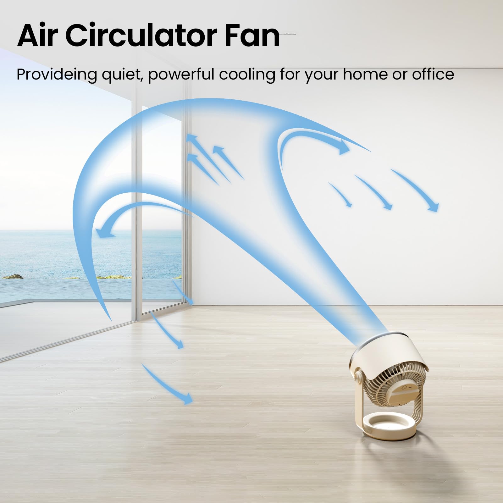 BURLAN 10 Inch Desk Fan - Quiet Air Circulator, Portable USB Rechargeable, Strong 70ft Airflow, Medium Size, A-White, Model N701
