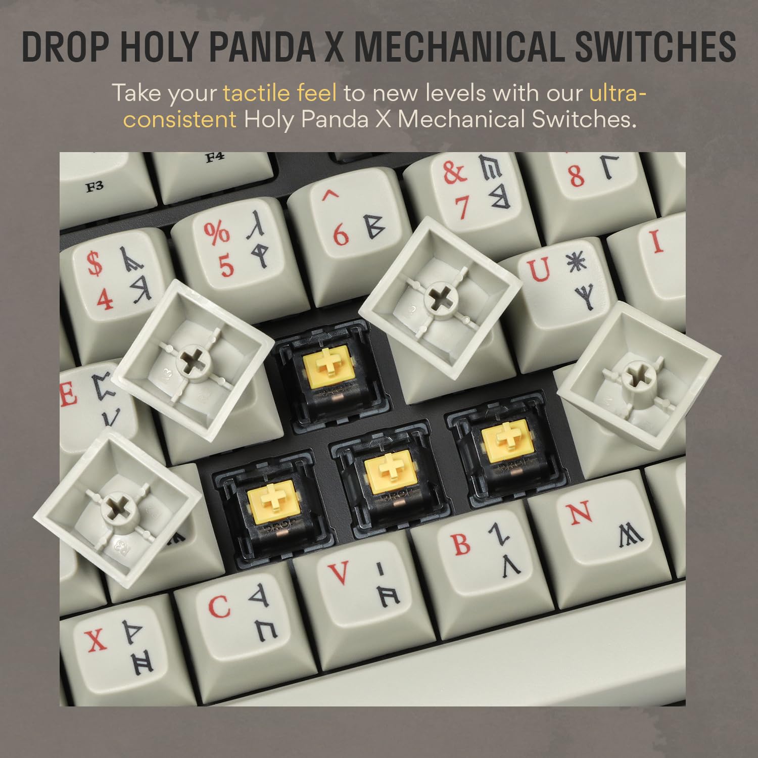 Drop + The Lord Of The Rings� Dwarvish Tkl Mechanical Keyboard   Mt3 Profile Keycaps With Accent Keys   Holy Panda X Tactile Switches   Pbt Dye Sub Keycaps   Led Backlight   Dark Gray