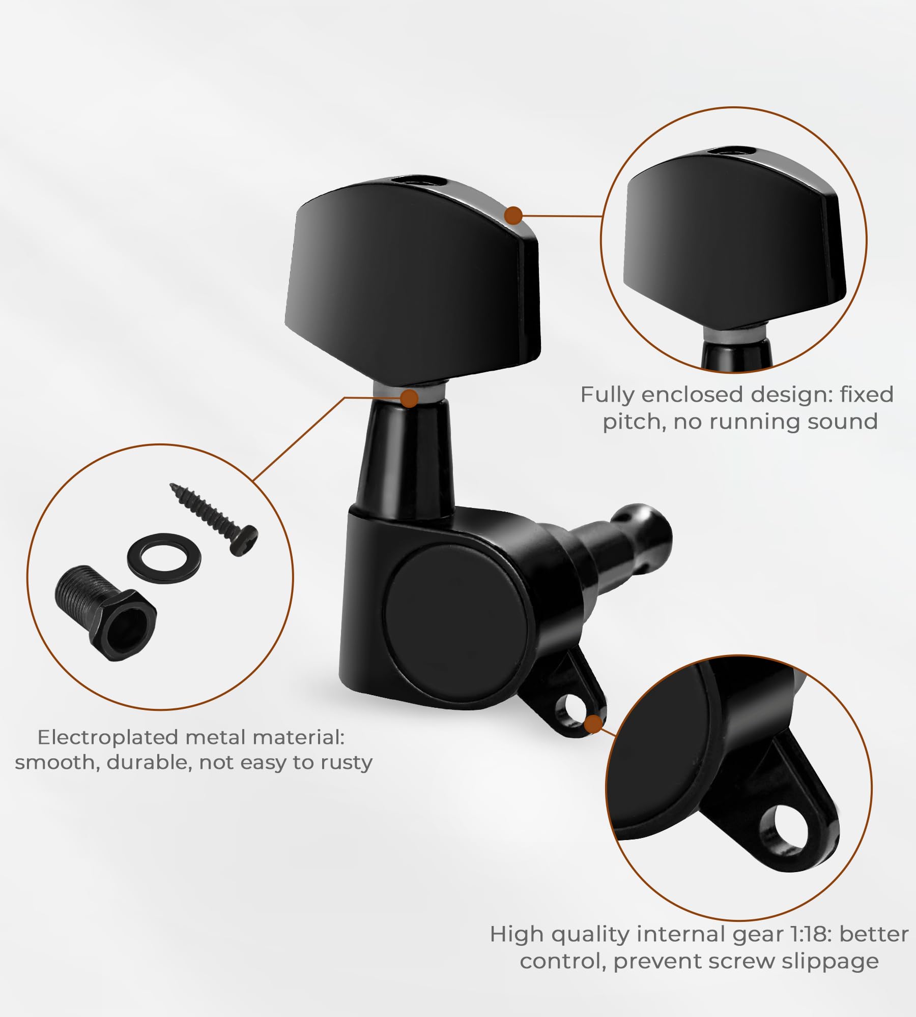 Vangoa 3L3R 6 Pieces Semi-Closed Guitar String Tuning Pegs Tuner Machine Heads Knobs Tuning Keys For Acoustic Or Electric Guitar