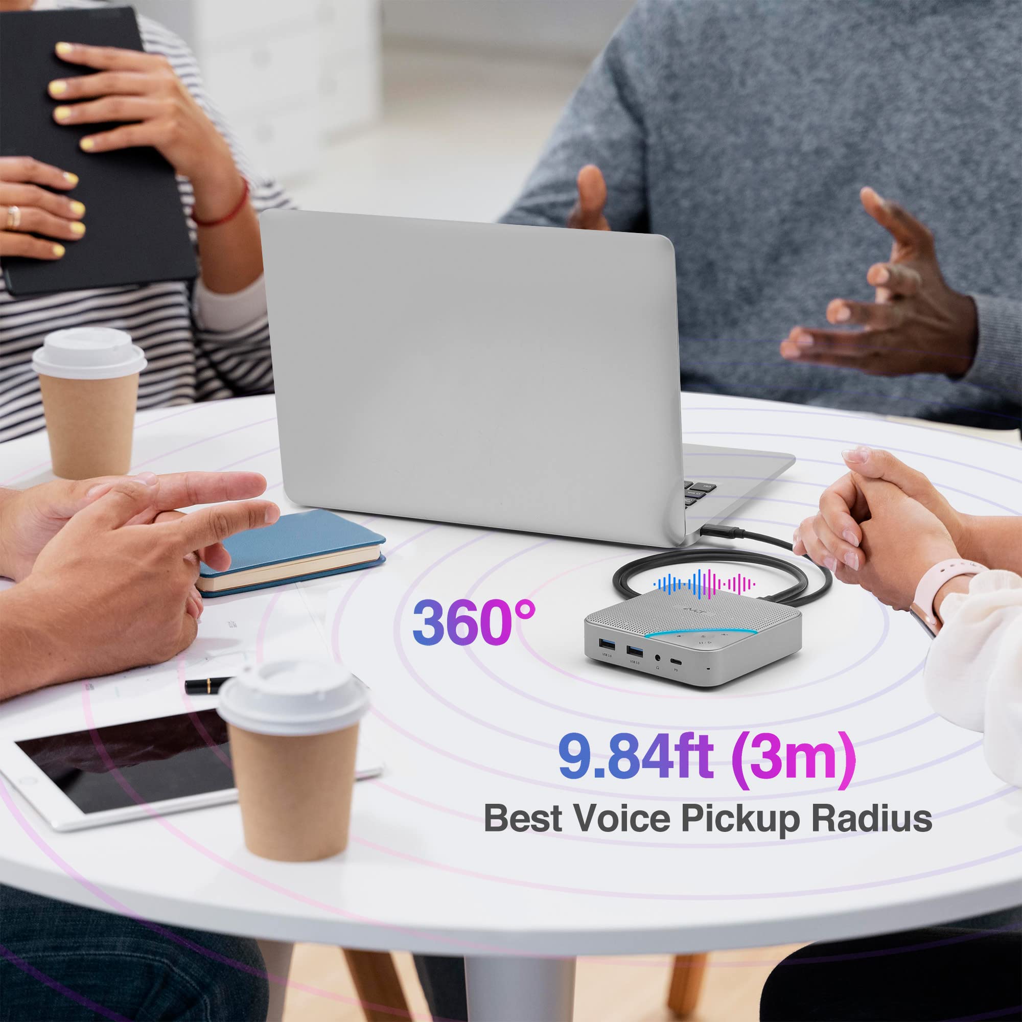 Avlt Usb C Speakerphone Hub 360 Omnidirectional Sound Conference Microphone Pd 85W Charging, 5Gbps Data Speed, External 4K Hdmi