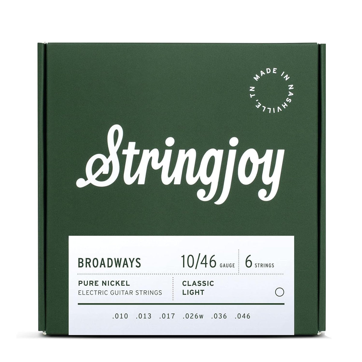 Stringjoy BR1046 Broadways Electric Pure Nickel Guitar Strings, 10-46 Classic Light Gauge, Durable, Guitar Strings for Enhanced 